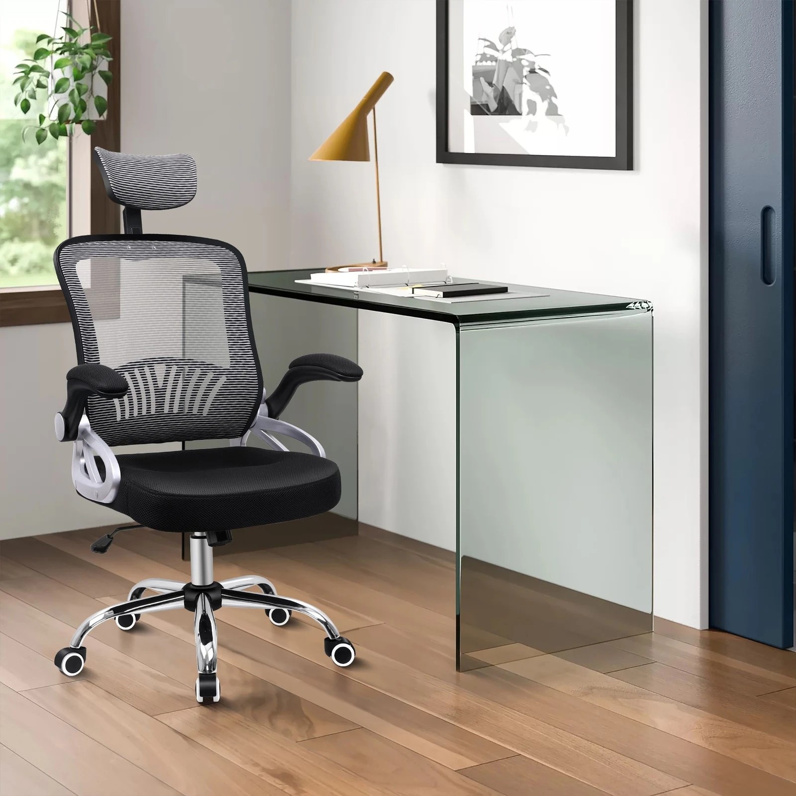 2 Alfordson Mesh Office Chair Executive Fabric Seat Gaming Racing Tilt Computer - Black, 2 of 10