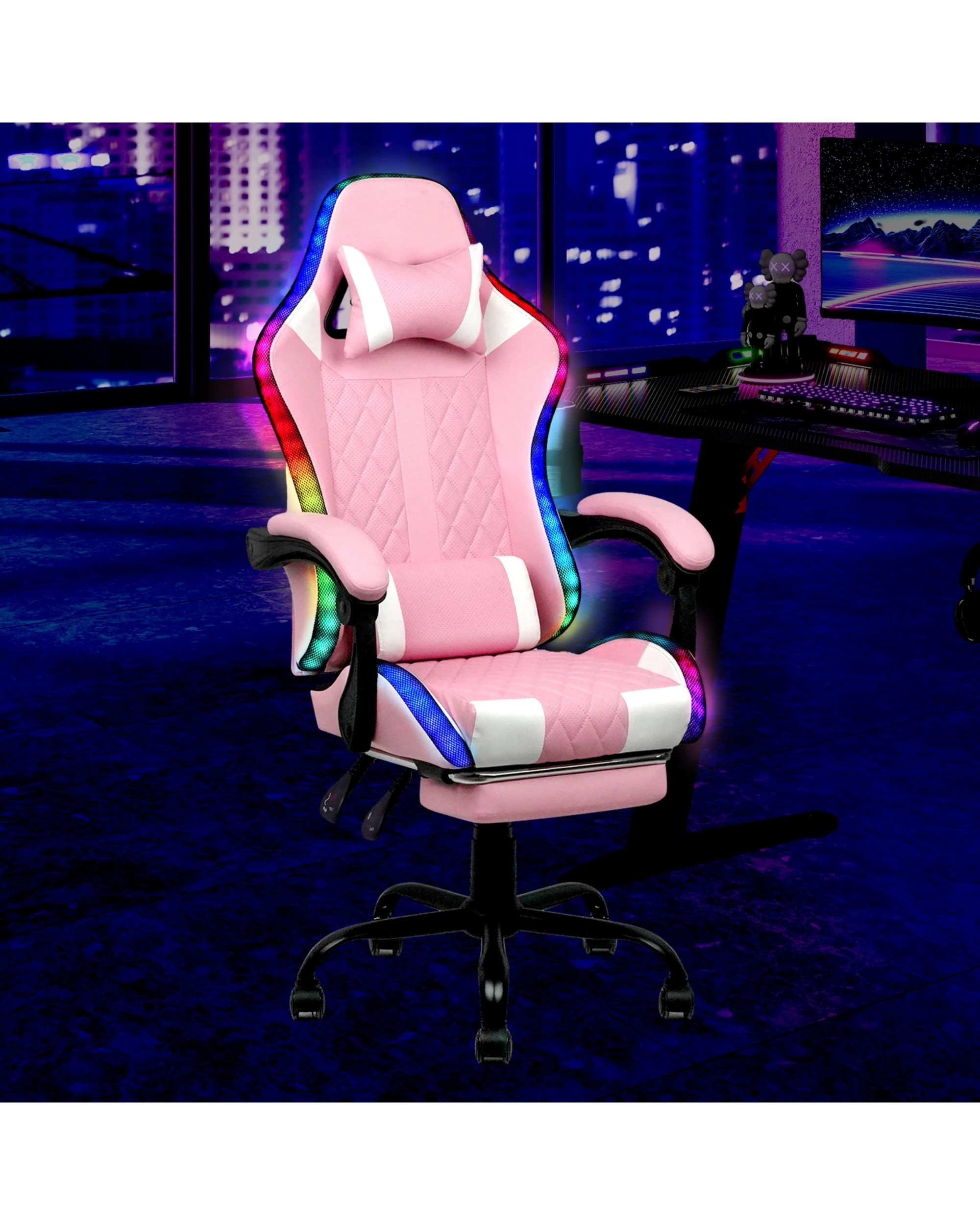 3 Advwin Gaming Chair With Massagers And LED Lights, Executive Office Chair With 135° Recline, Racing Computer Chair, 3 of 9