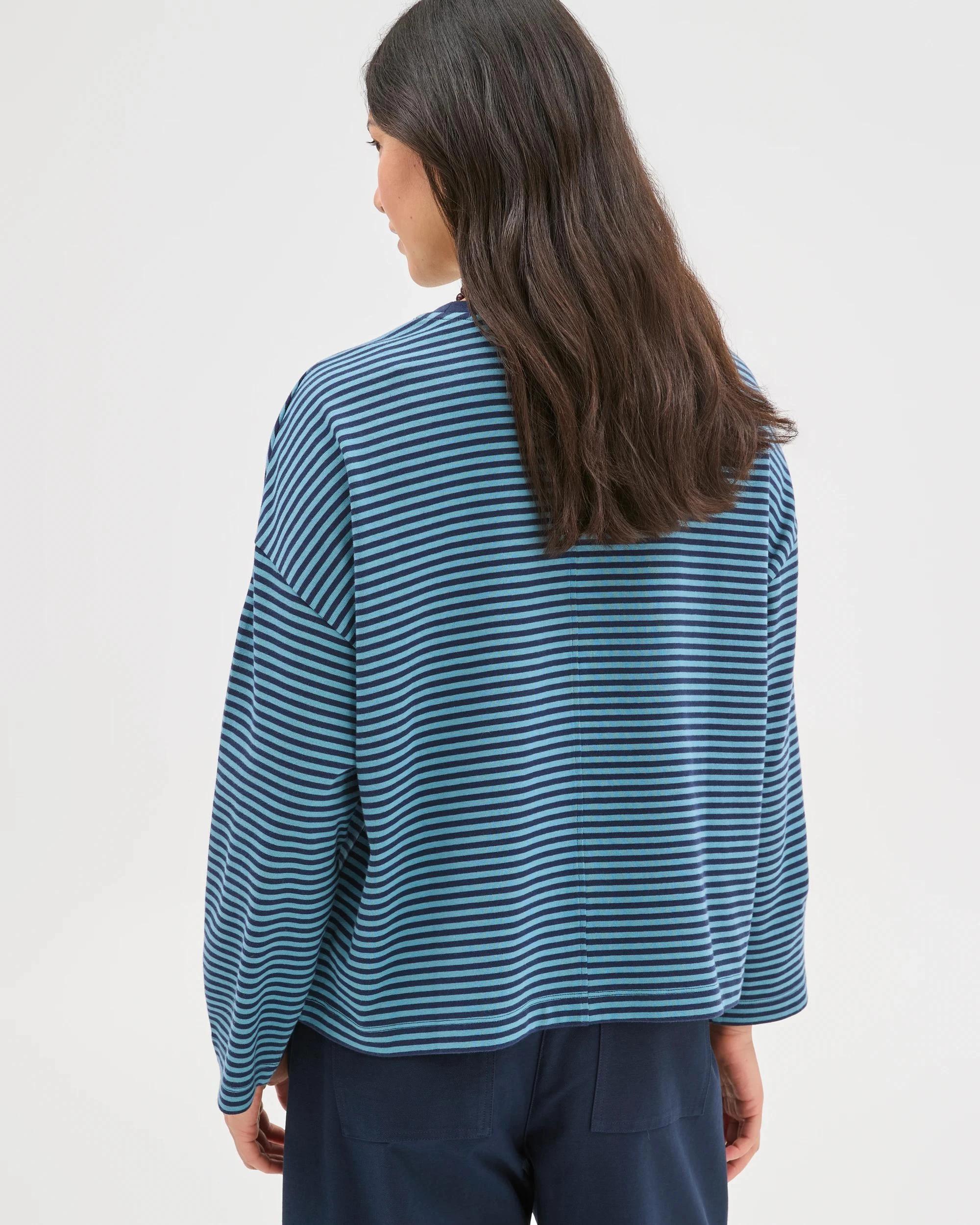 8 Target Woman Australian Cotton Long Sleeve Heavyweight Oversized T-Shirt INK NAVY/DUSTY BLUE STRIPE, 8 of 8