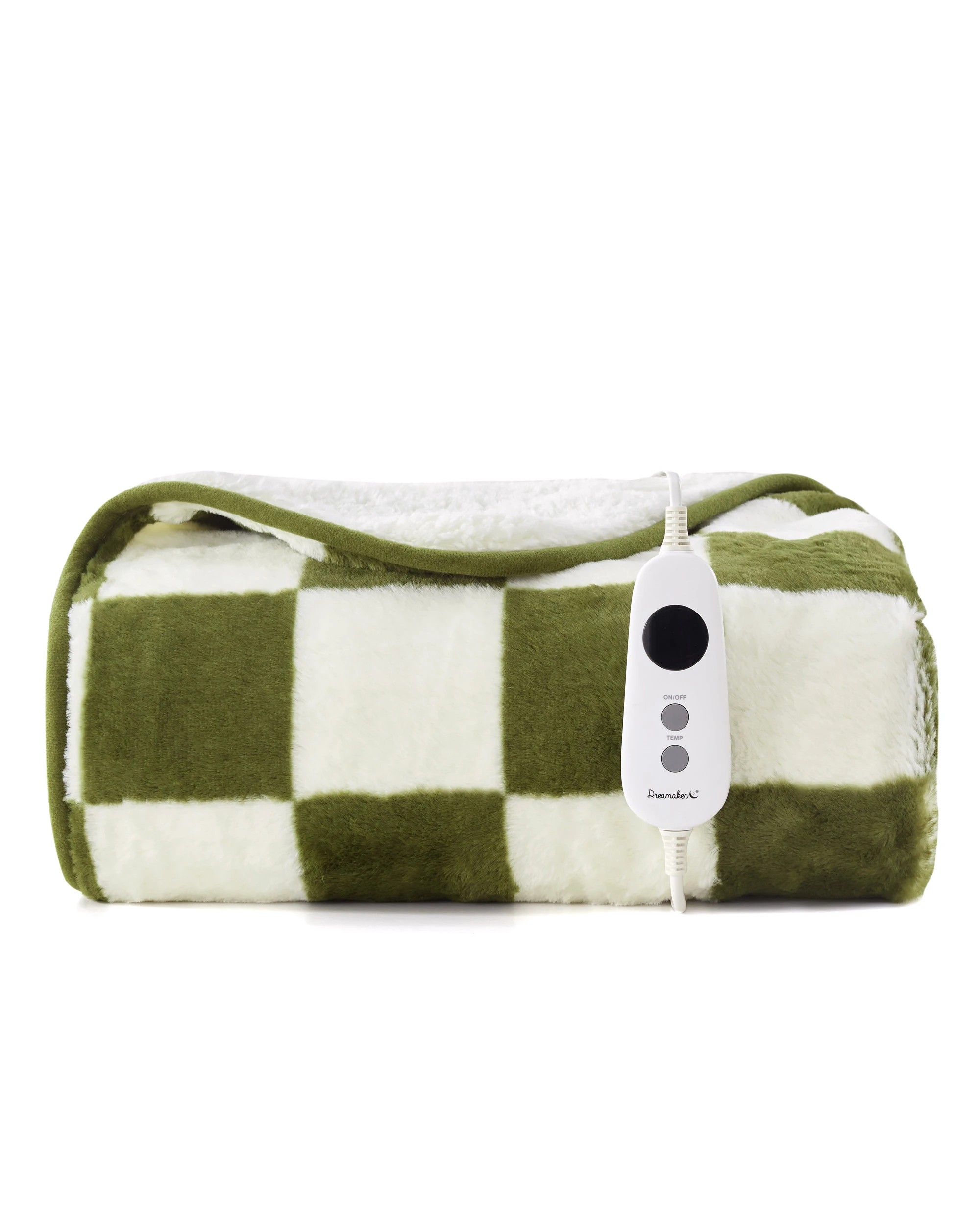 2 Dreamaker Axia Checkered Plush Heated Throw 130x160cm - Olive and Cream, 2 of 10