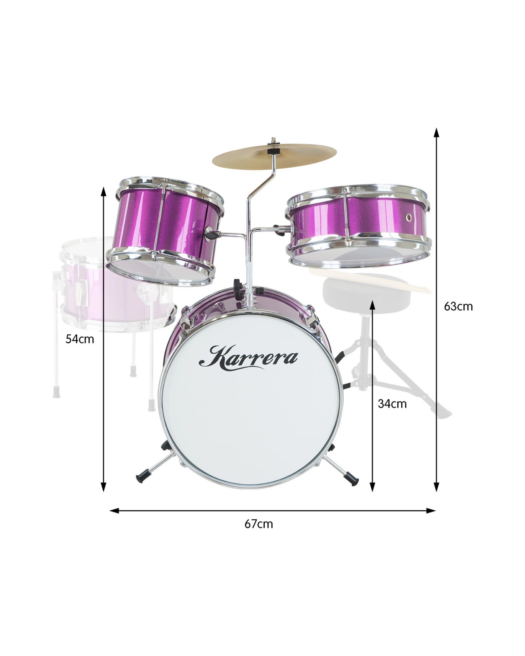 2 Karrera Kids 4pc Drum Set Kit in Purple - Purple, 2 of 6