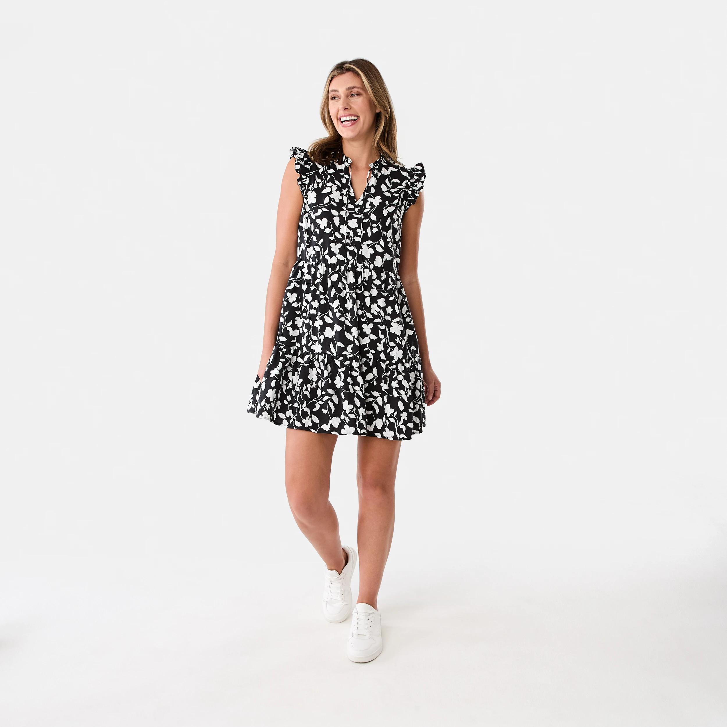 8 Sleeveless Frill Tiered Mini Dress Blk Flrl, 8 of 8