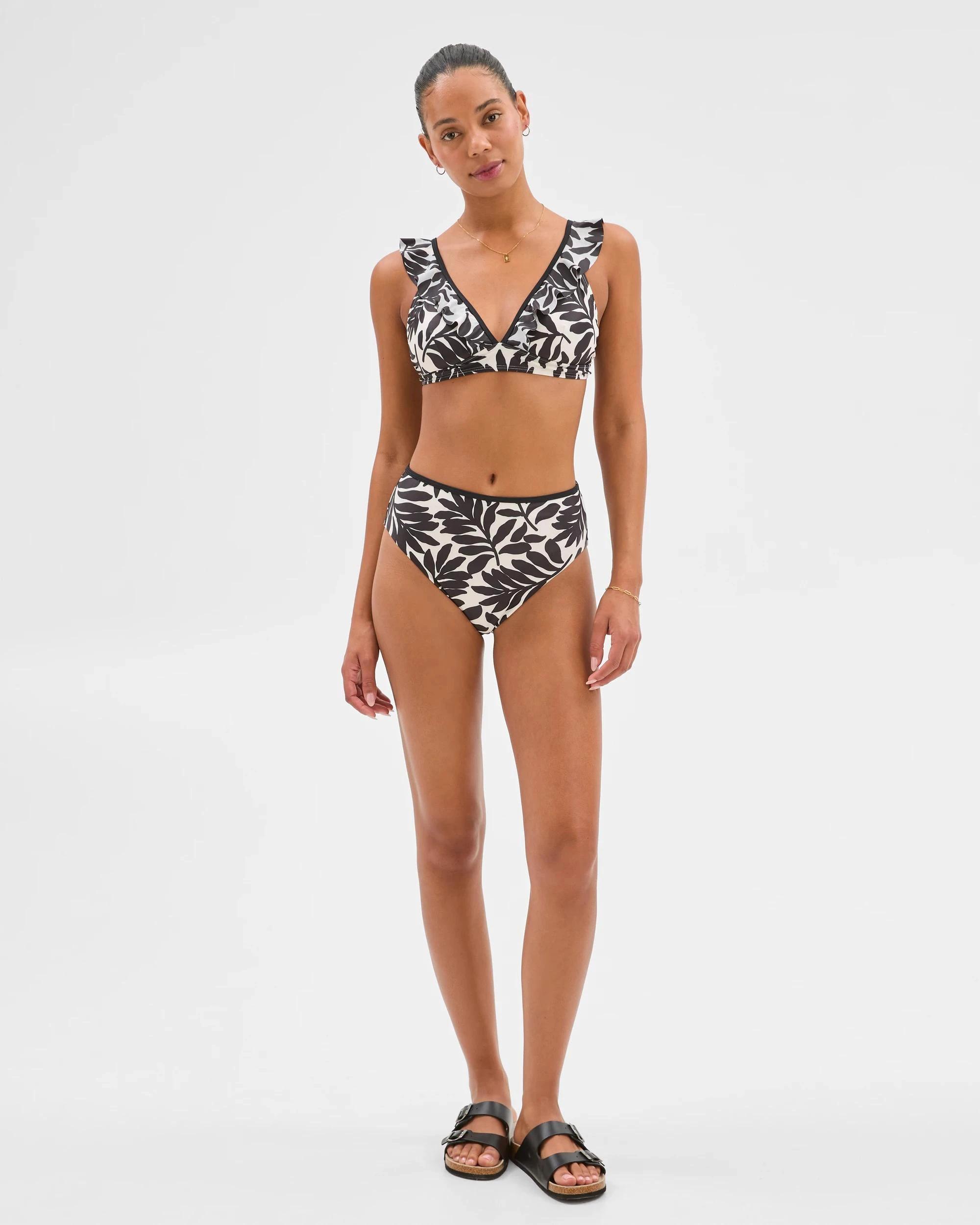 1 Target Resort High Cut Bikini Bottoms BLACK/WHITE PALM, 1 of 5