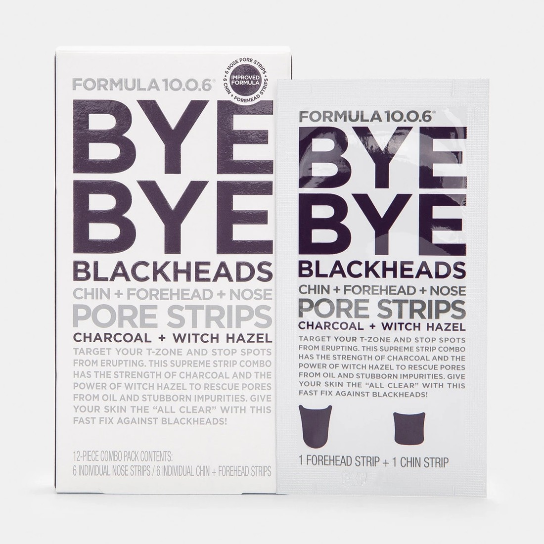 1 Formula 10.0.6 Bye Bye Blackheads Chin, Forehead and Nose Pore Strips - Charcoal & Witch Hazel, 1 of 4