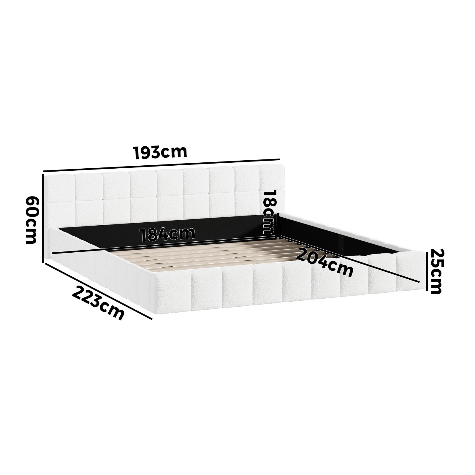 2 Oikiture Bed Frame King Size Tufted Headboard Boucle - White, 2 of 7