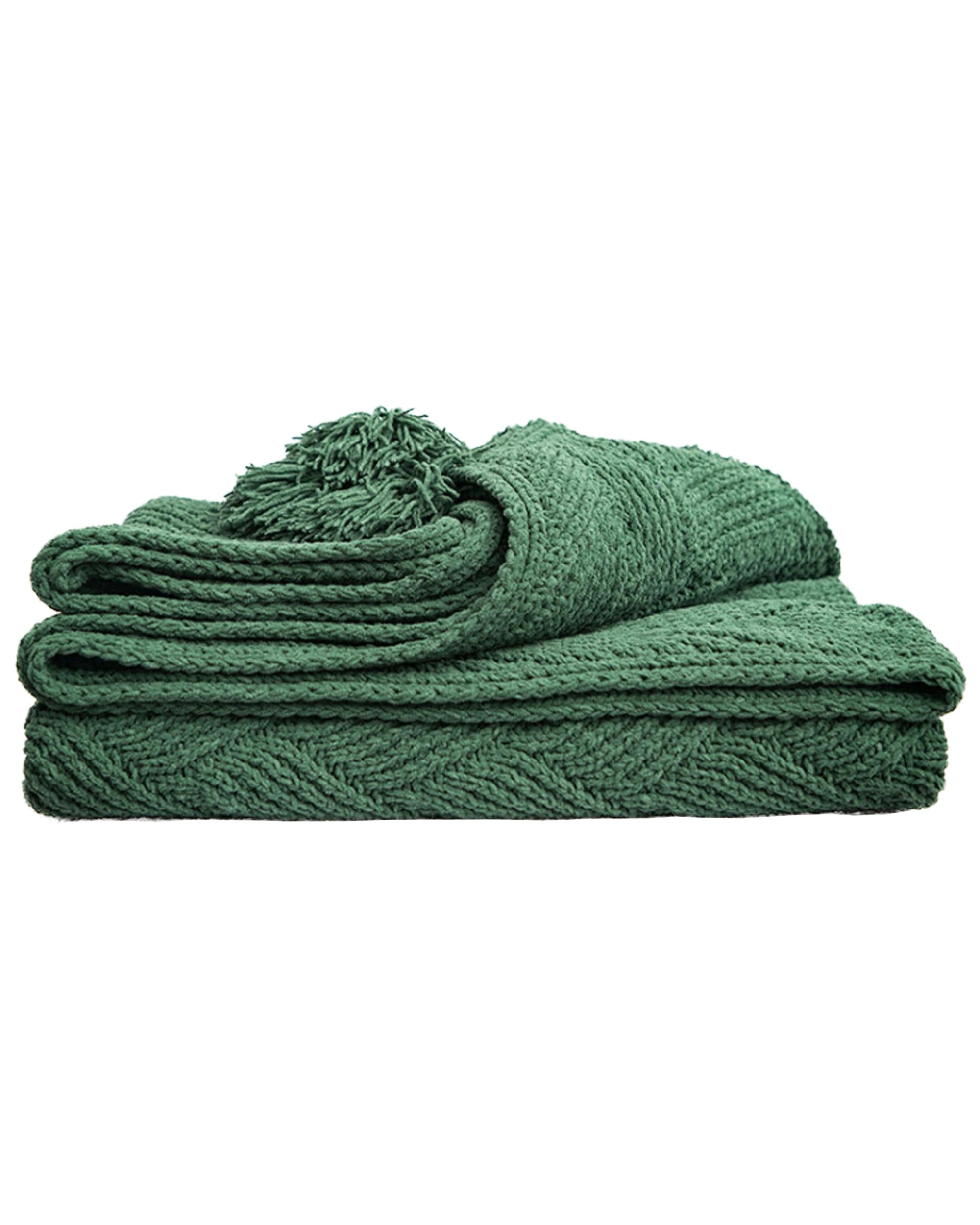 1 Cotton More Acrylic Chenille Tassel Knitted Sofa Bed Blanket 130x160cm Dark - Green, 1 of 1