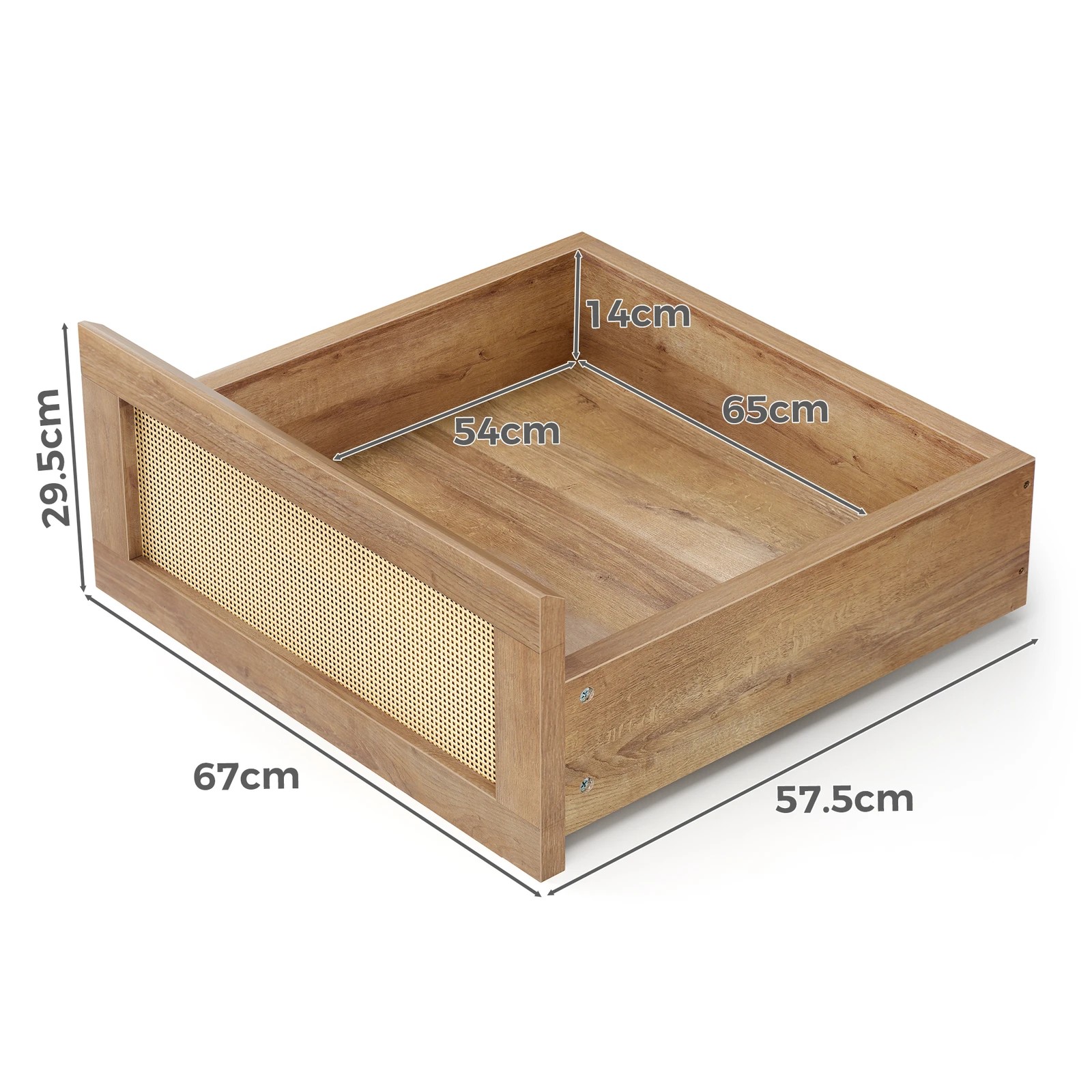 3 Alfordson Wooden Bed Frame Double Size Rattan Bed Base with Storage Drawers - Oak, 3 of 10