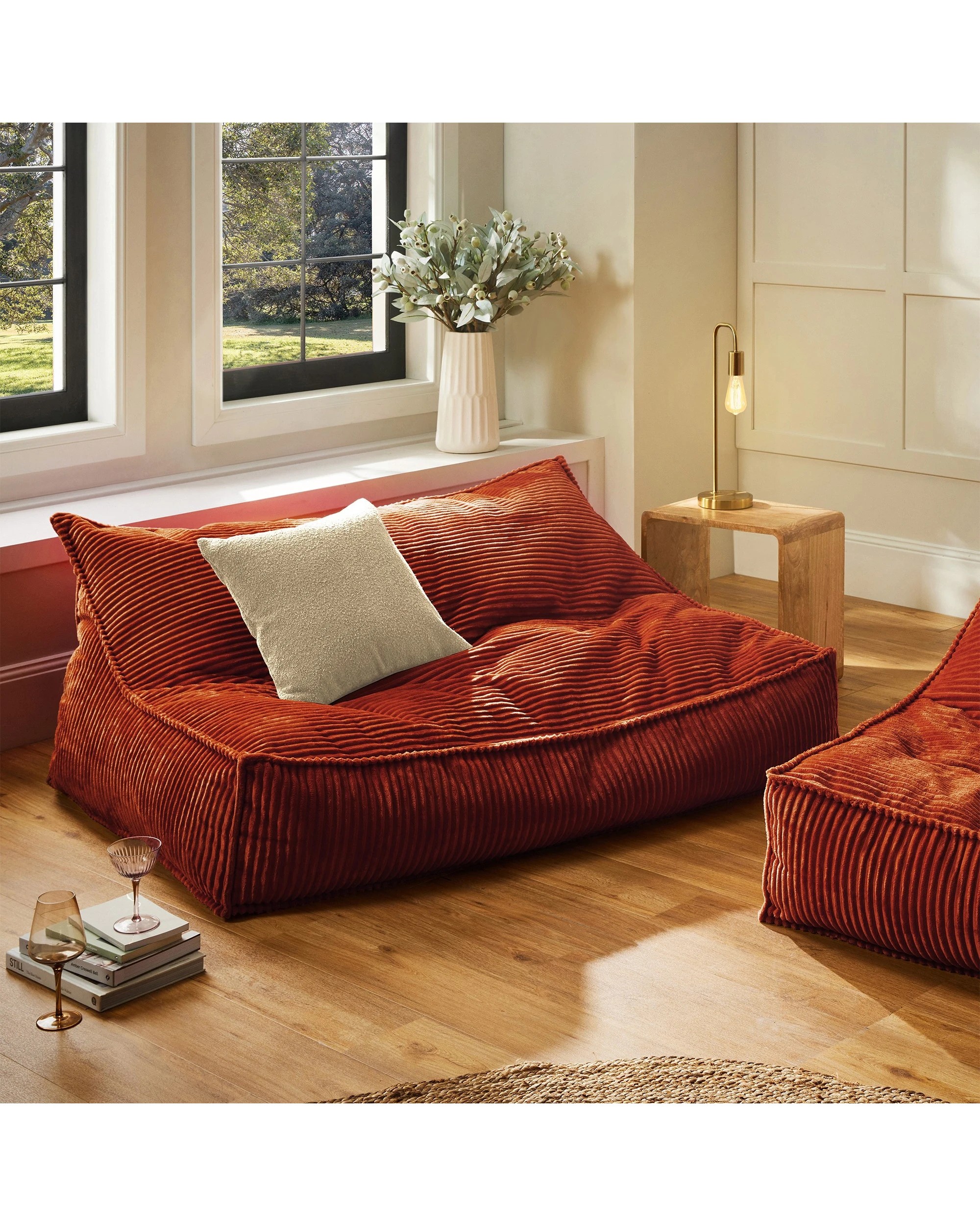 2 Cadence & Co. Wilde Ribbed Luxe Fleece Double Sofa Bean Bag Lounge Cover - Rust Red, 2 of 8
