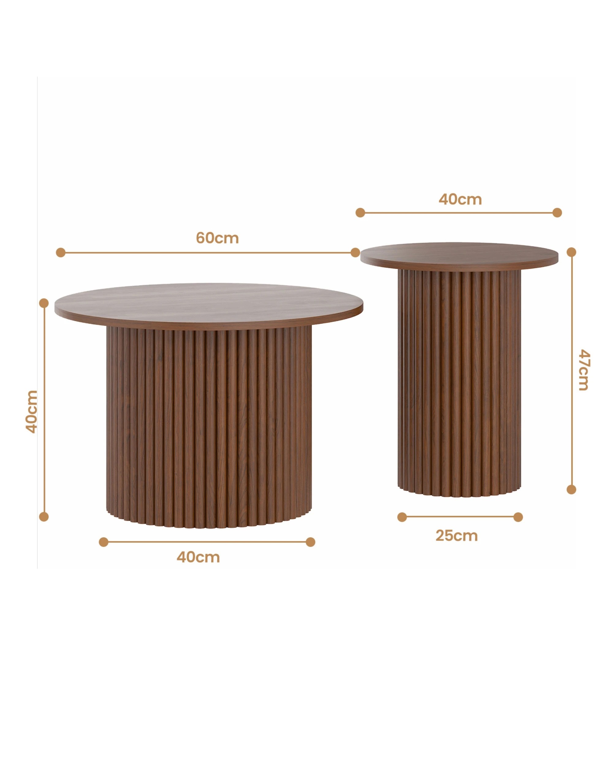 5 Advwin Coffee Table Set of 2  with Fluted Panel - Brown, 5 of 10