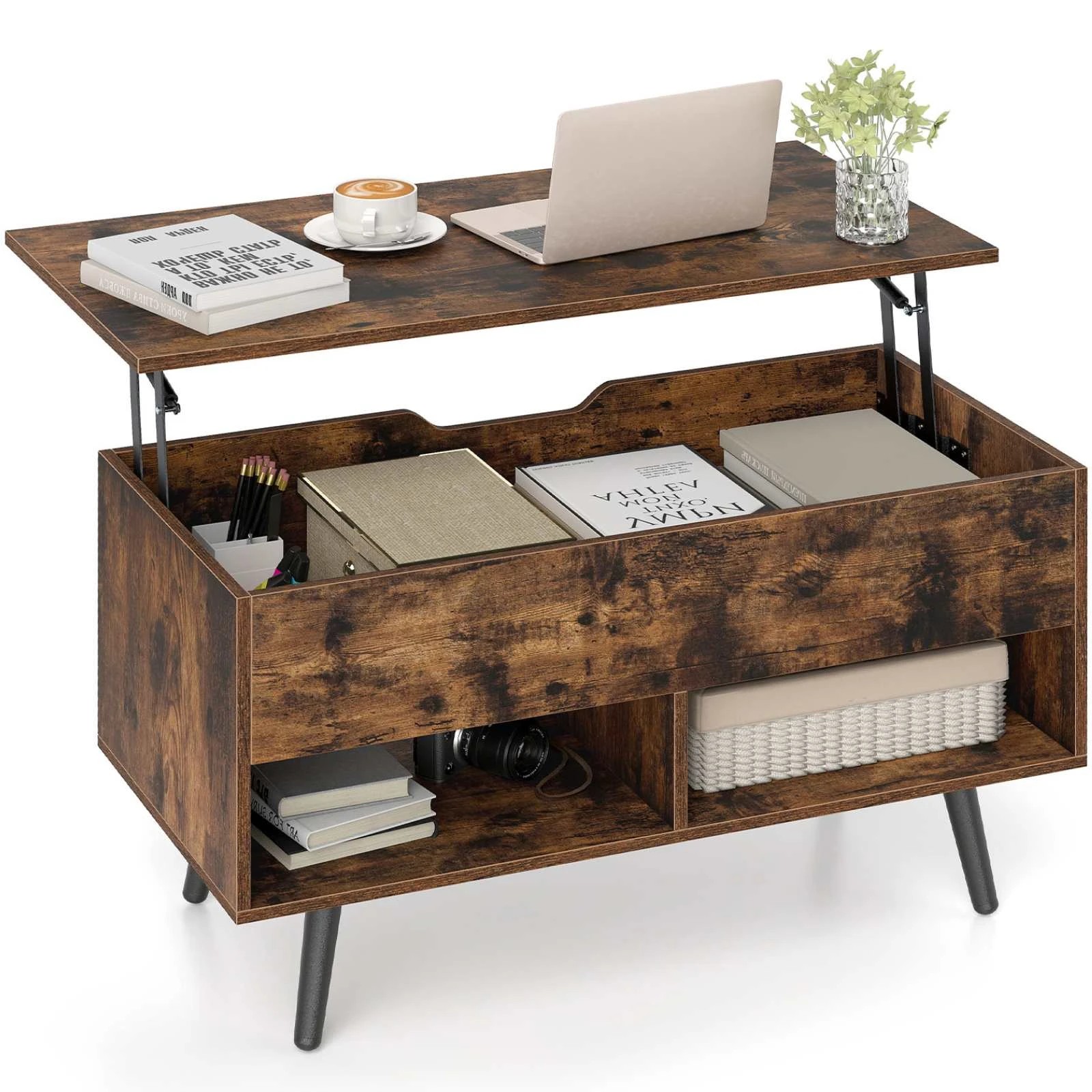 5 Costway 80cm Lift Top Coffee Table Modern Dining Table w/Hidden Storage Compartment - Brown, 5 of 5