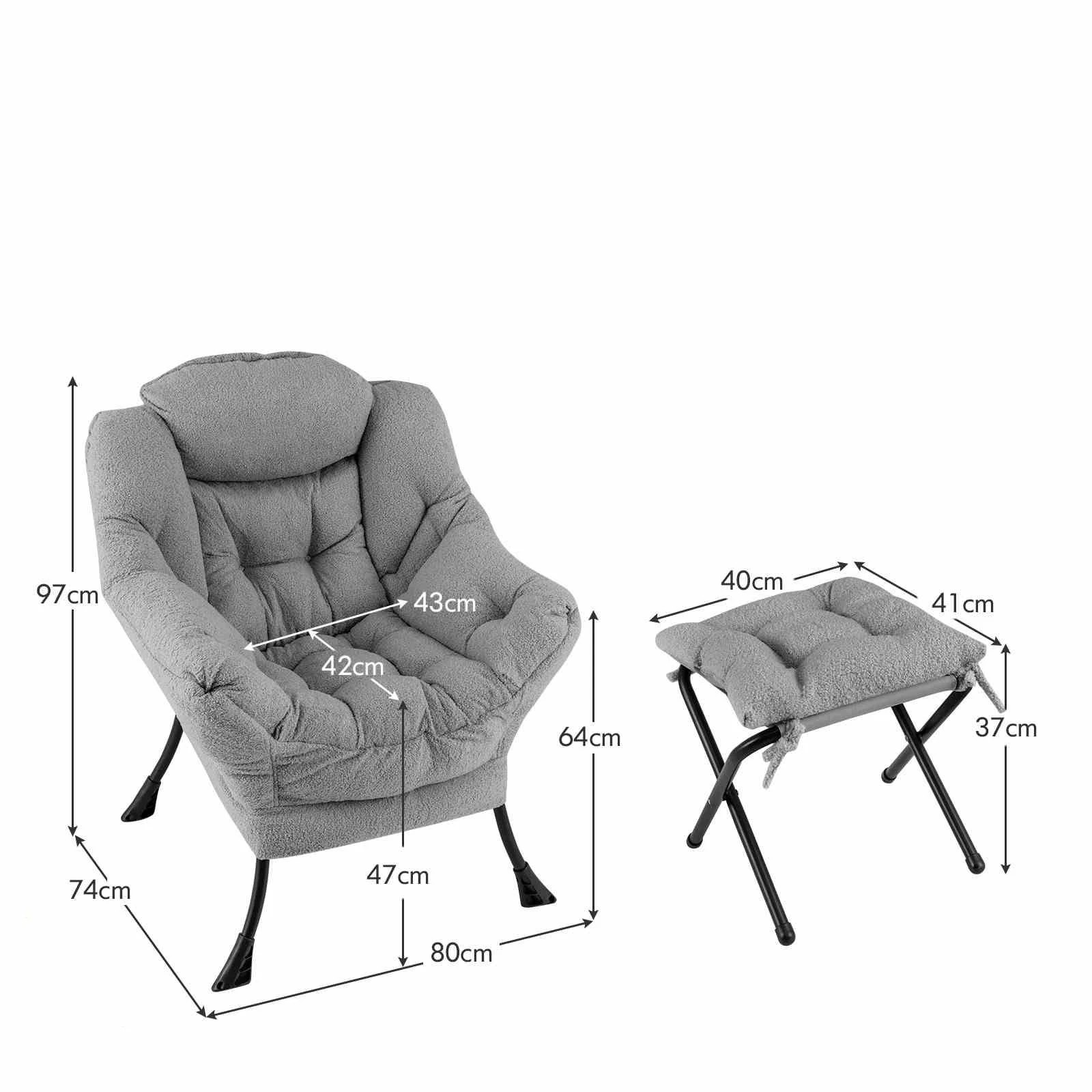 4 Costway Upholstered Lounge Chair Ottoman Modern Sofa Accent Armchair Couch w/Folding Footstool - Grey, 4 of 4