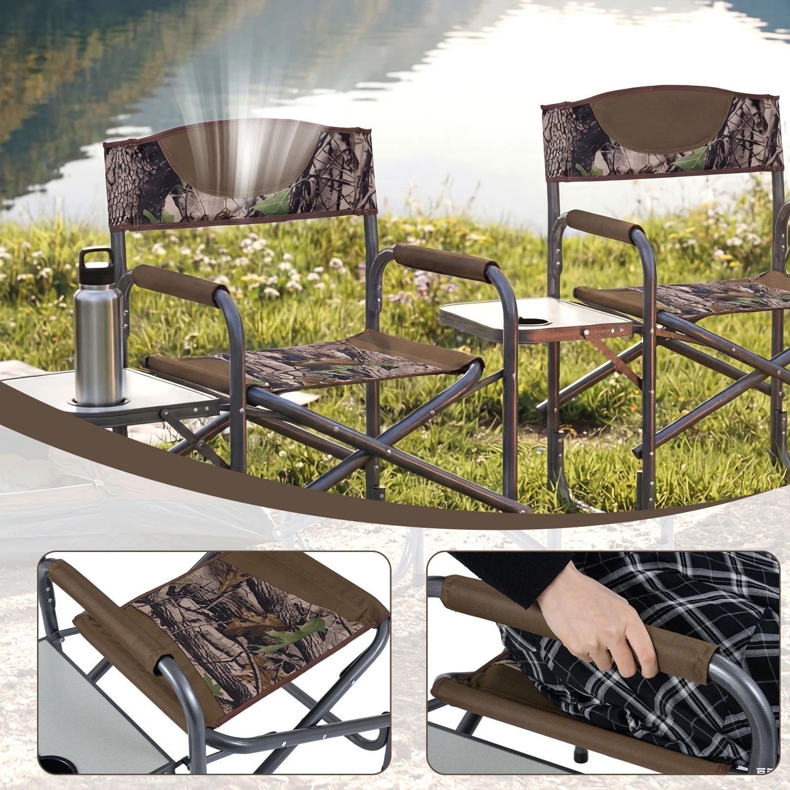 2 Costway Folding Camping Chair Portable Directors Chair Hiking Chair w/Side Table - Multi, 2 of 6