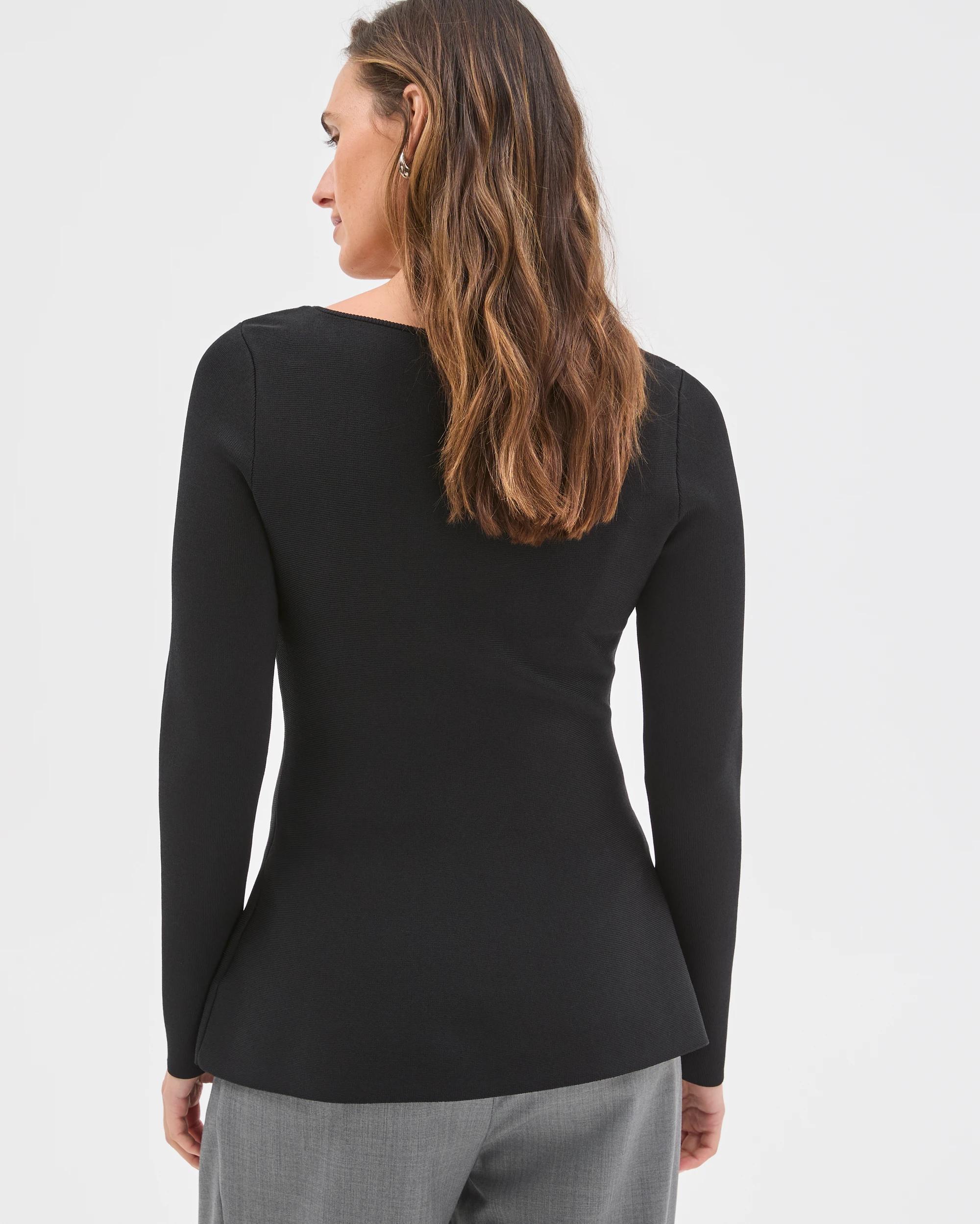 7 Preview Long Sleeve Peplum Crepe Knit Top BLACK, 7 of 7