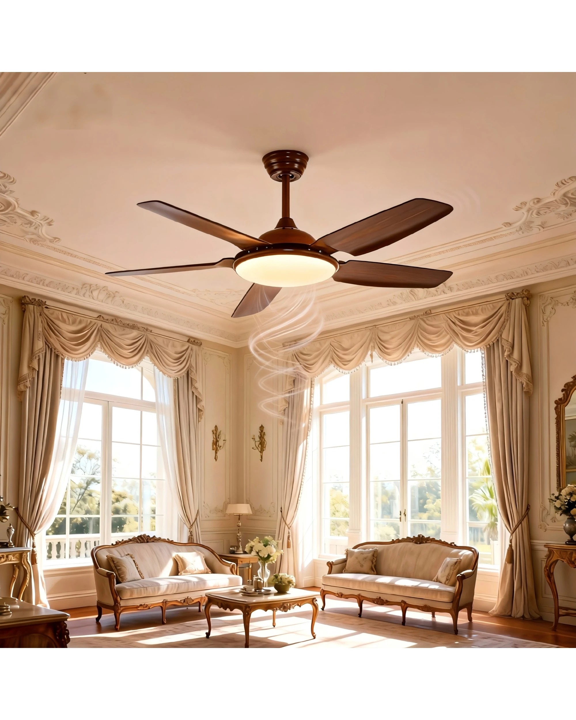 5 Advwin Ceiling Fans with  RGB Color Lights 6 Speeds Remote APP Control - Brown, 5 of 7