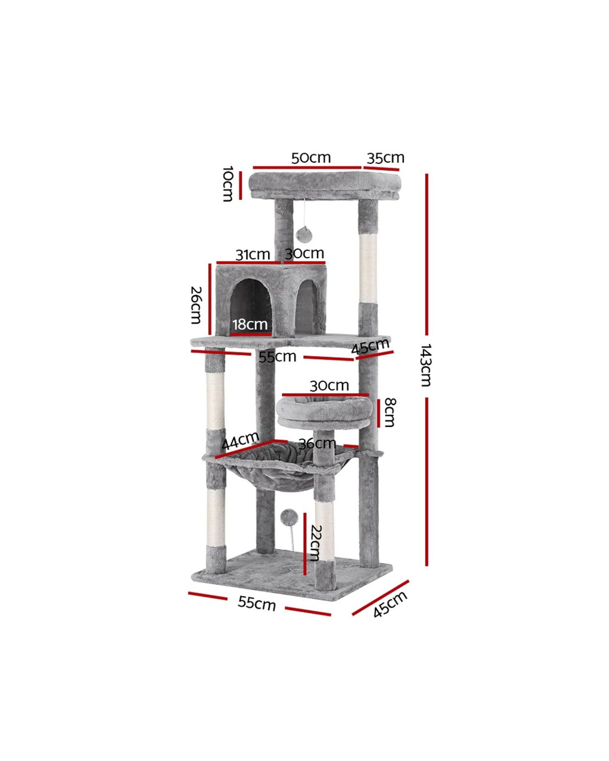 2 I.pet Cat Tree 143cm Tower Scratching Post Trees Scratcher Condo House Grey
 - Grey, 2 of 3
