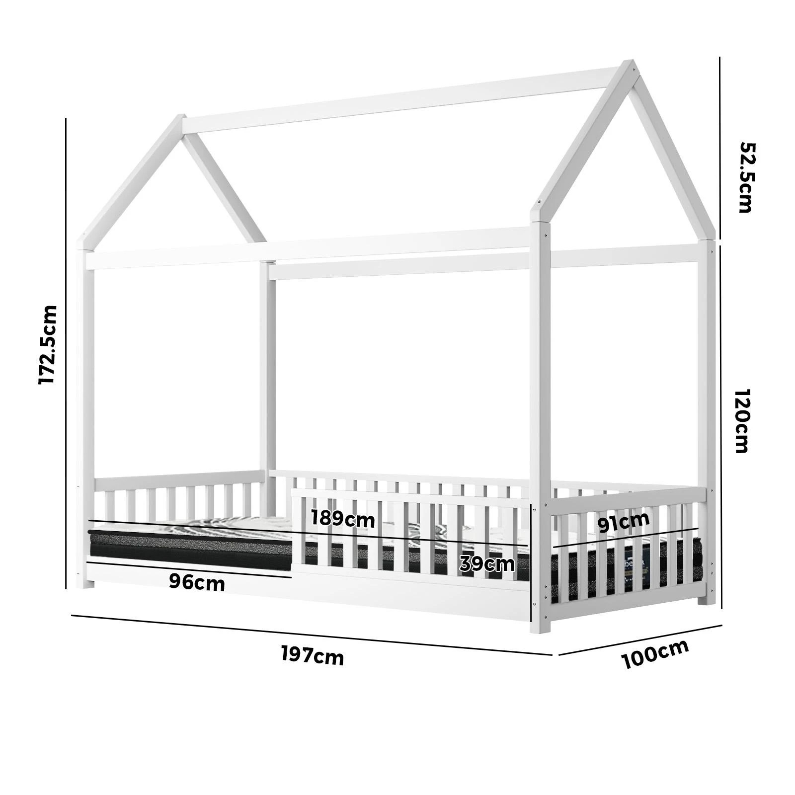 10 Oikiture Kids Bed Frame With Single Mattress Set House Frame
 - White, 10 of 10