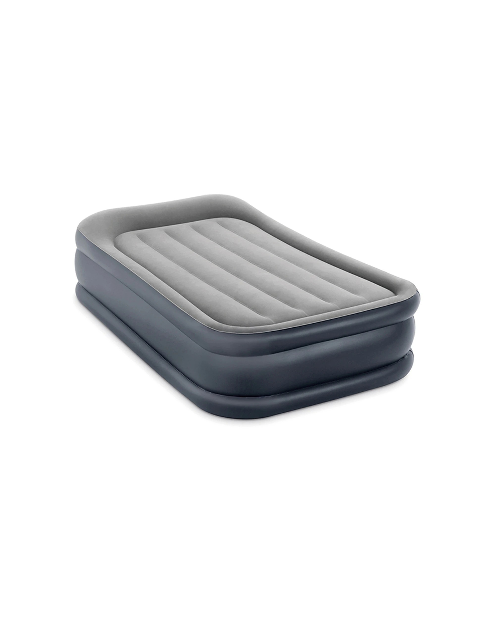 1 Intex Deluxe Inflatable Airbed w/ Fiber-Tech Pillow Rest - Twin Bed - Grey, 1 of 8