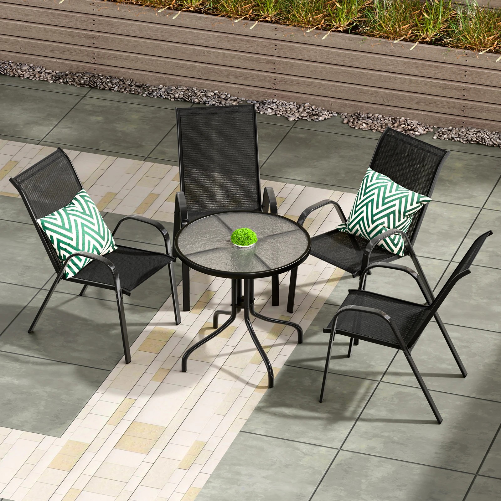 4 Alfordson Outdoor Furniture Patio Coffee Side Table Garden 60CM Glass - Black, 4 of 10