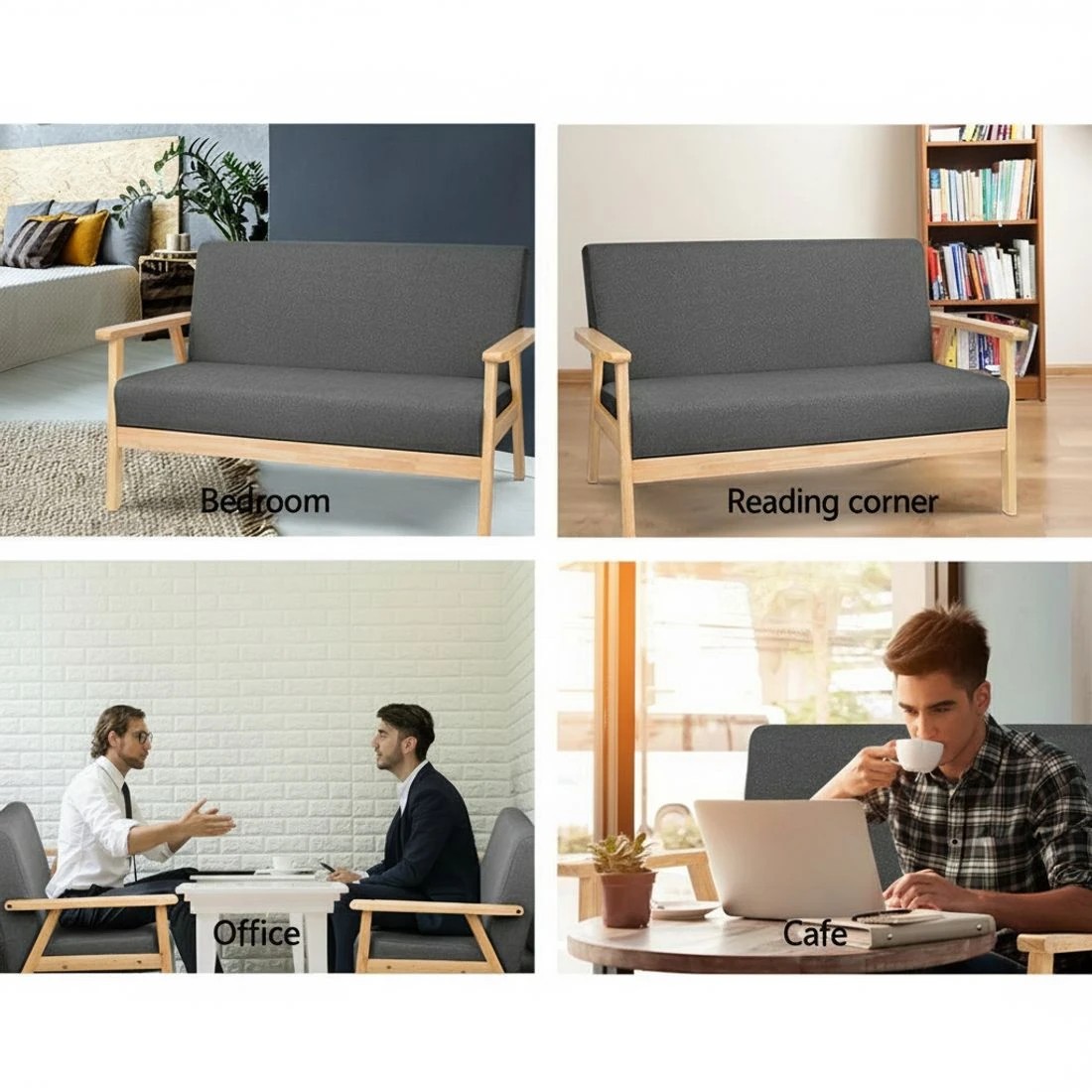 4 Artiss 2-Seater Sofa Armchair Skane - Grey, 4 of 8