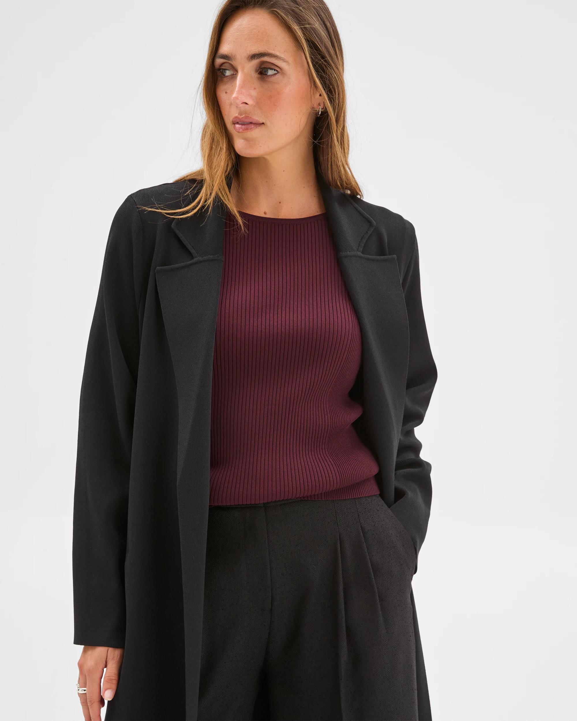 4 Preview Crepe Knit Midi Length Coat BLACK, 4 of 6