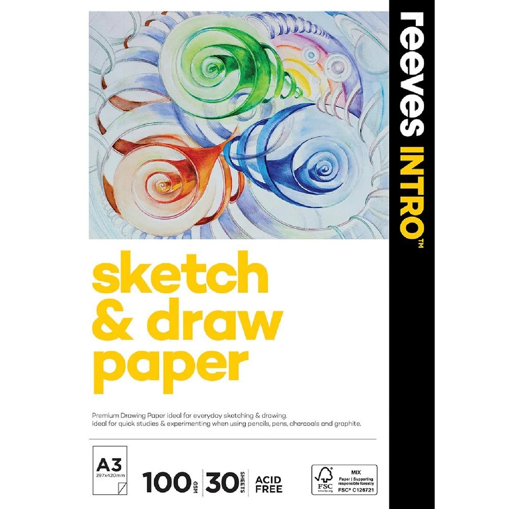 1 Reeves Intro A3 Sketch and Draw Pad 100gsm 30 Sheets, 1 of 5