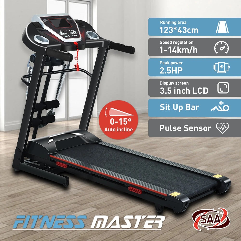 2 Fitness Master Folding Electric Treadmill Auto Incline Lcd Home Gym 14km/h, 2 of 10