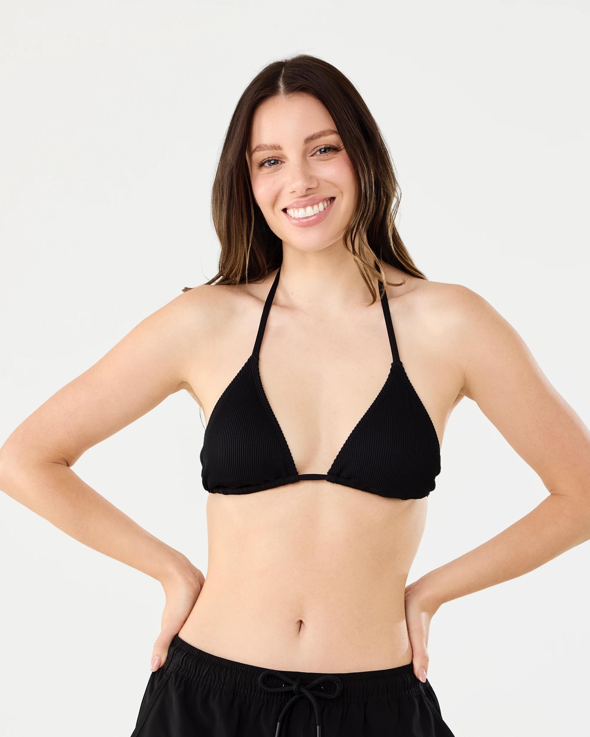 2 Ribbed Slide Triangle Bikini Top Black, 2 of 7