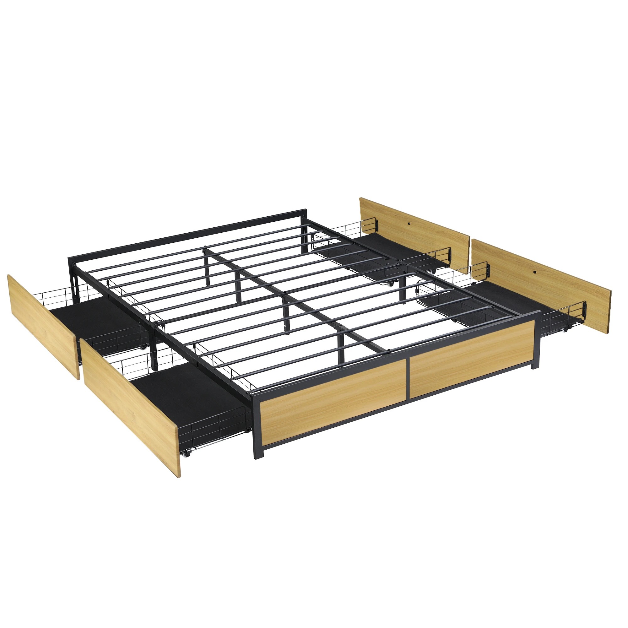 1 Levede Queen Metal Bed Frame With 4 Drawers - Natural, 1 of 9