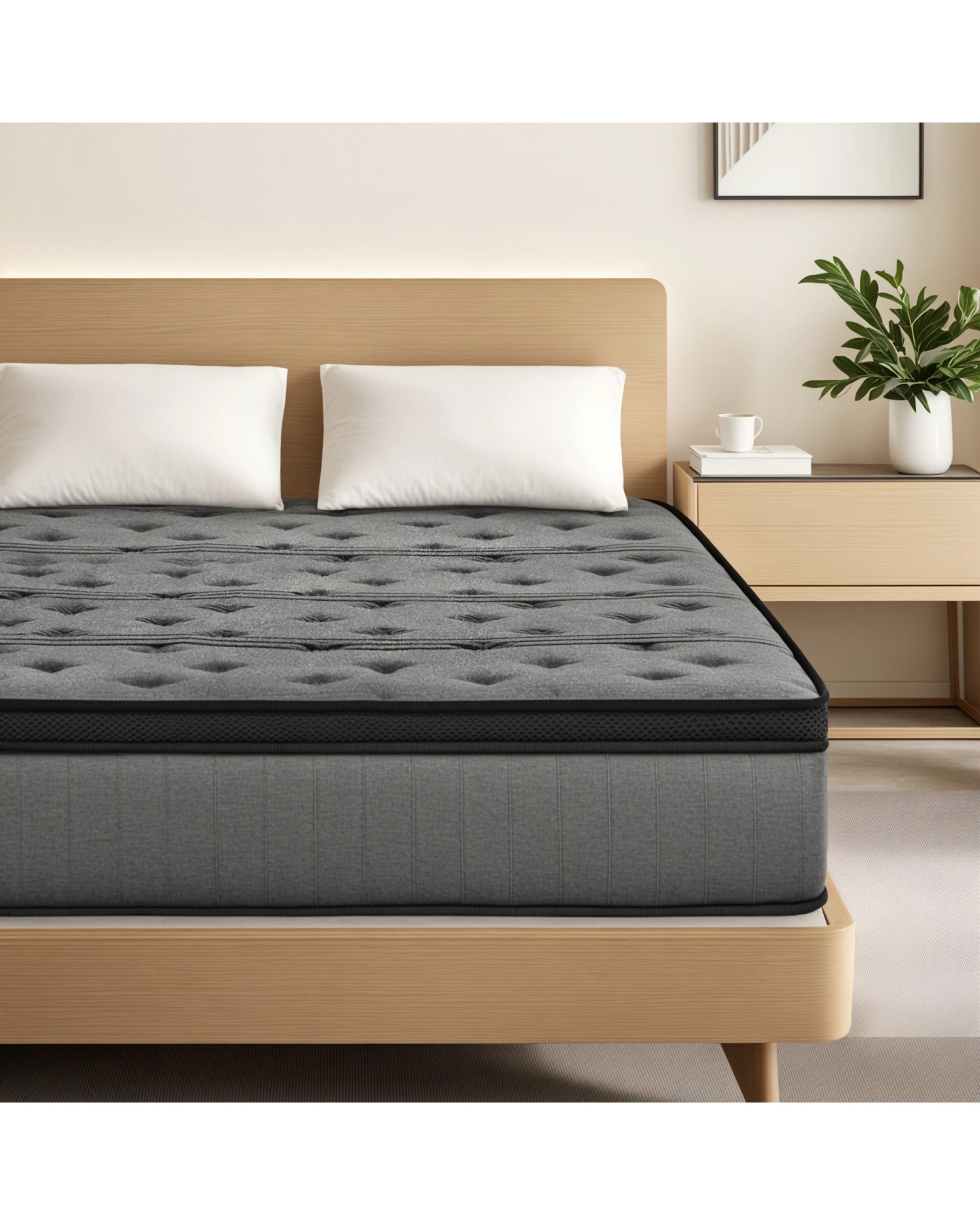2 Advwin Mattress Single Medium Firm Bed Top Pocket Spring 30cm - Grey, 2 of 4