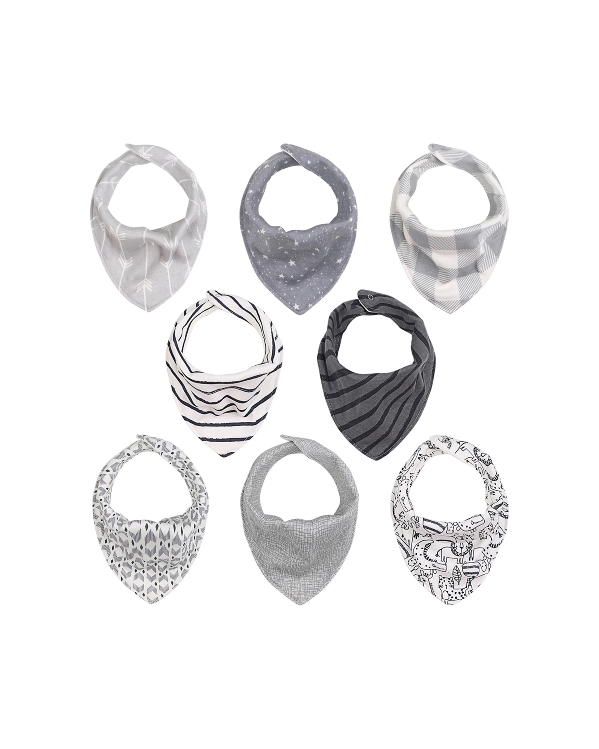 1 8pc The Peanutshell Cotton Bandana Baby Feeding Bib Set - Grey, 1 of 4