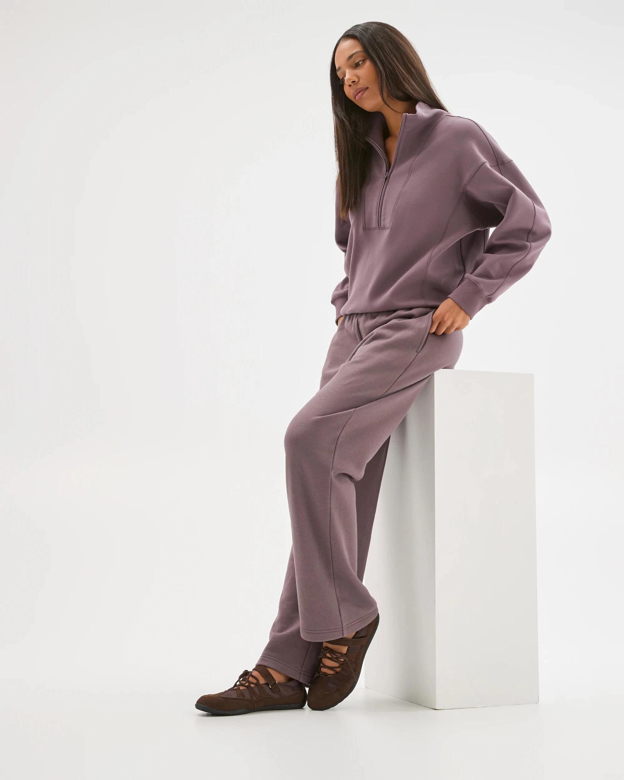 6 Target Active Active Australian Cotton Blend Straight Leg Fleece Trackpants PLUM, 6 of 6