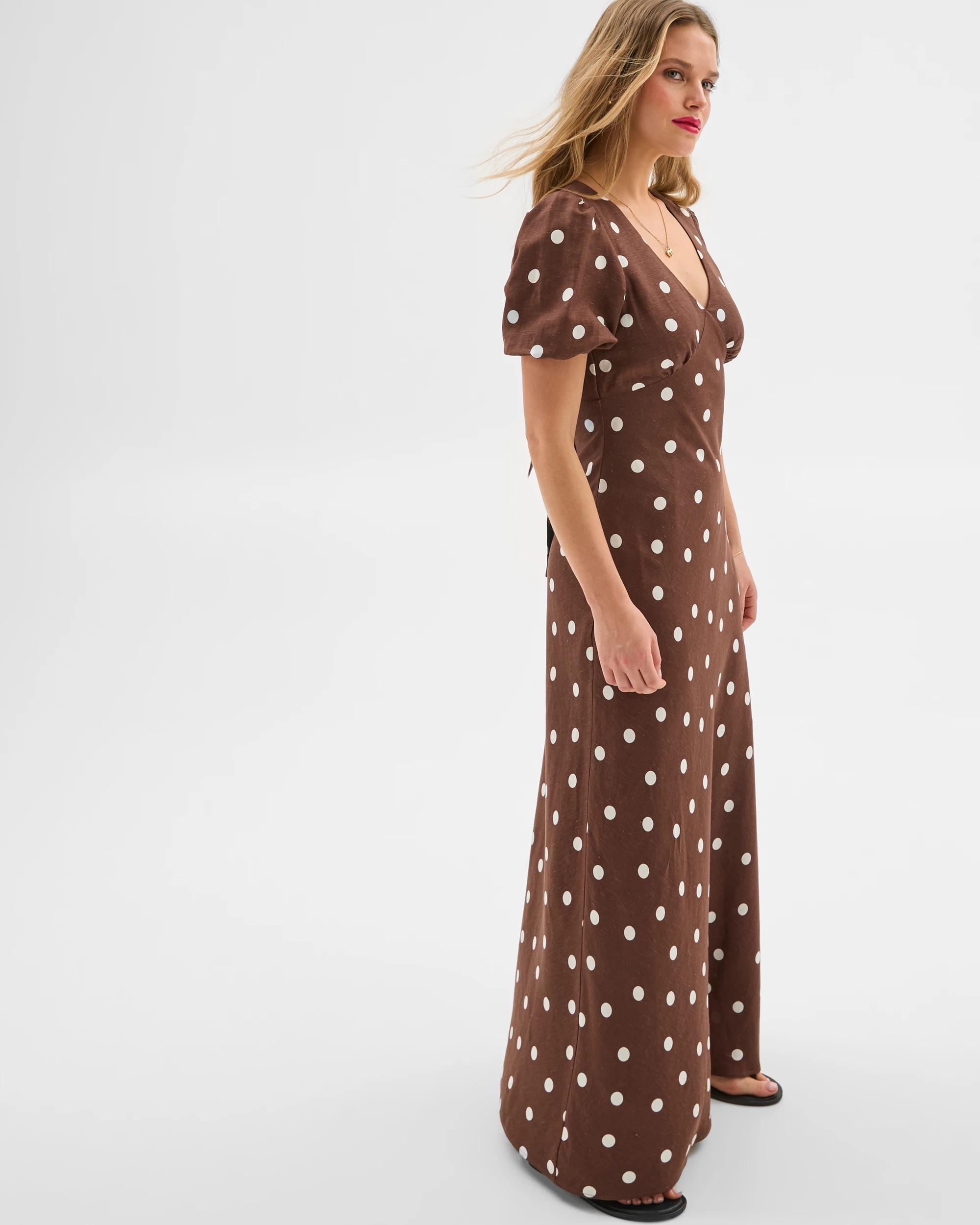 5 European Linen Blend Puff Sleeve Maxi Dress - Lily Loves ESPRESSO SPOT, 5 of 9