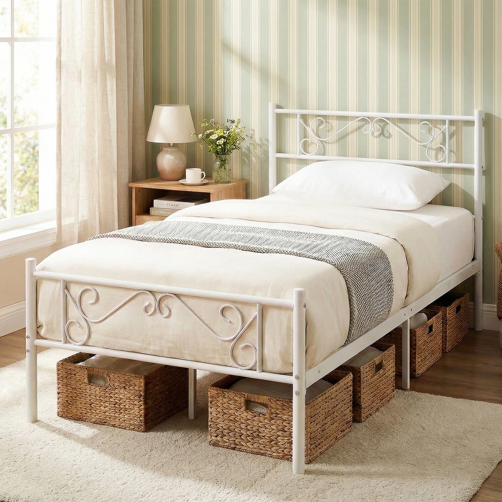 3 Costway Single Bed Frame Modern Platform Bed Metal Slat Mattress Foundation, 3 of 4