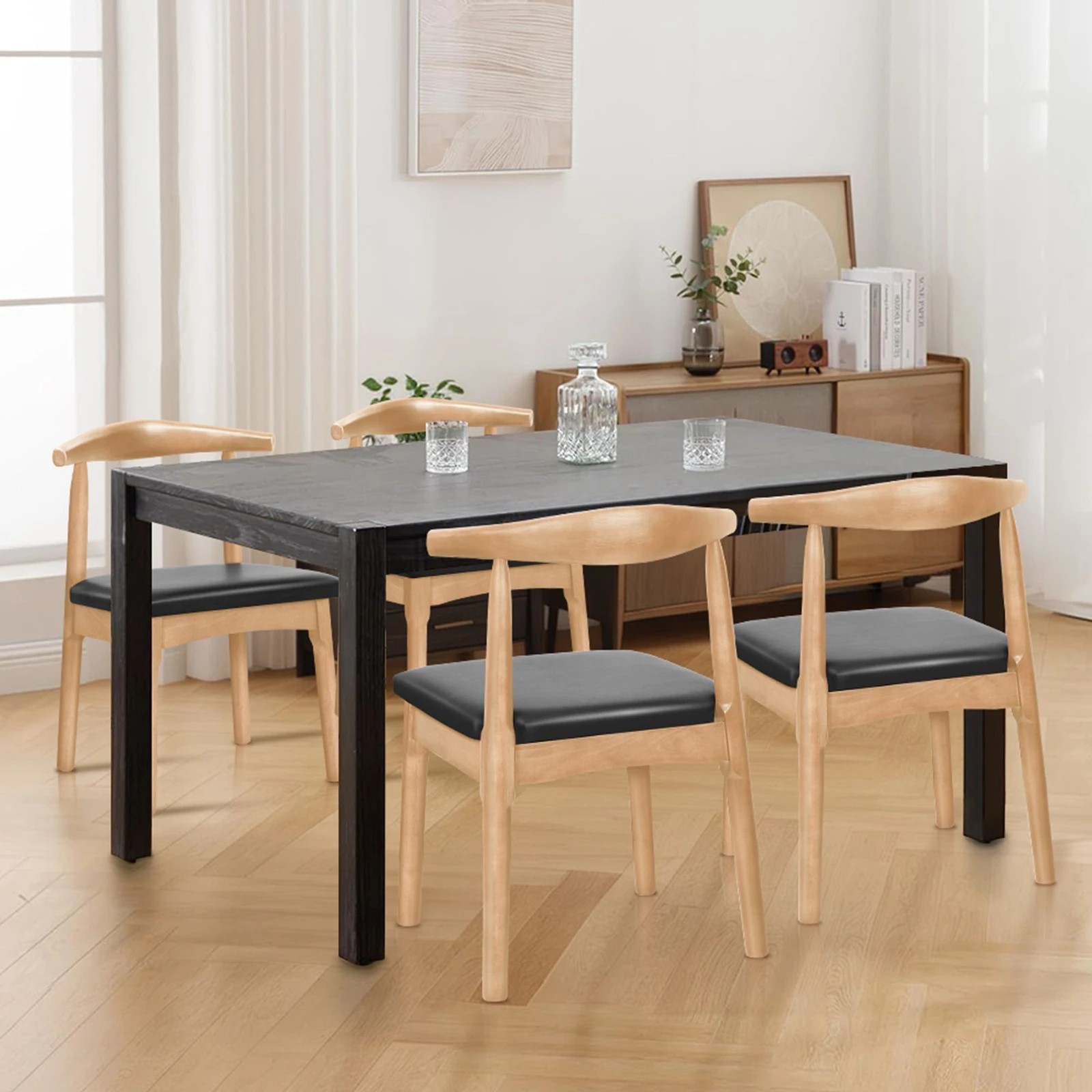 6 Alfordson 1x Dining Chair Kitchen Lounge Cafe Retro Wood PU Leather Seat - Oak, 6 of 9