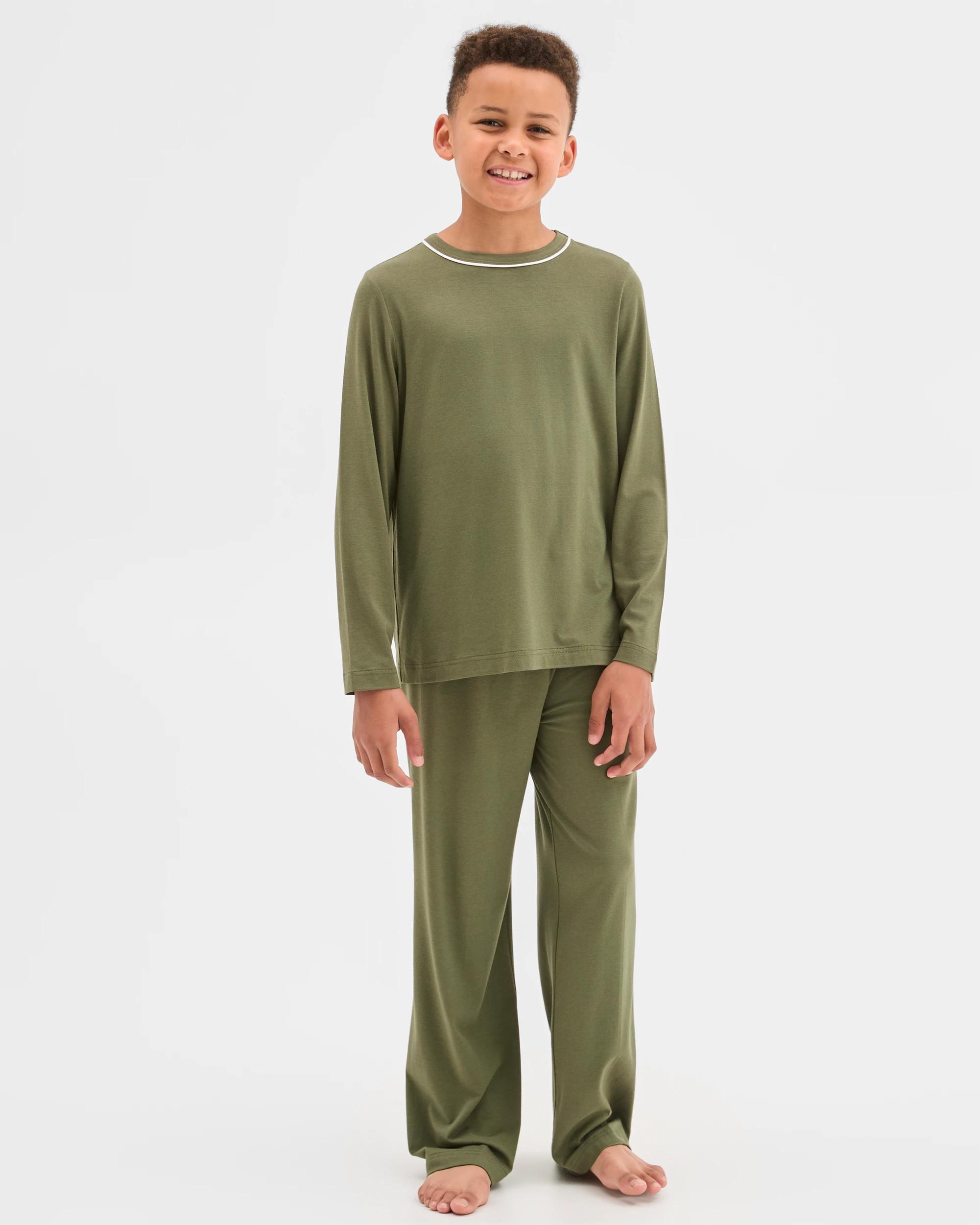2 Target Kids Bamboo Older Boys Long Sleeve and Pants Pyjama Set KHAKI SOLID, 2 of 7