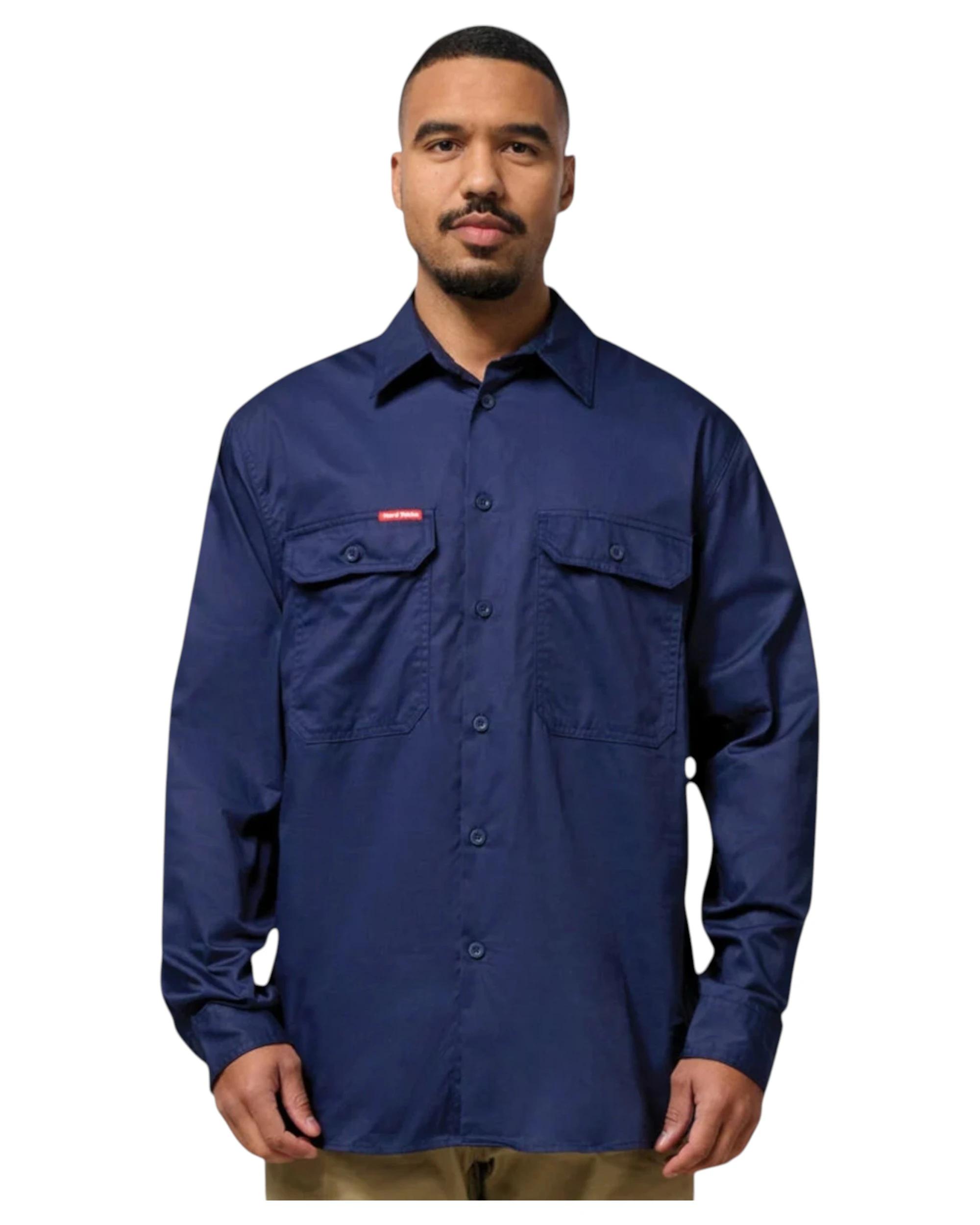 5 Hard Yakka 2 Pack Mens Long Sleeve Lightweight Drill Ventilated Shirt NAVY, 5 of 8