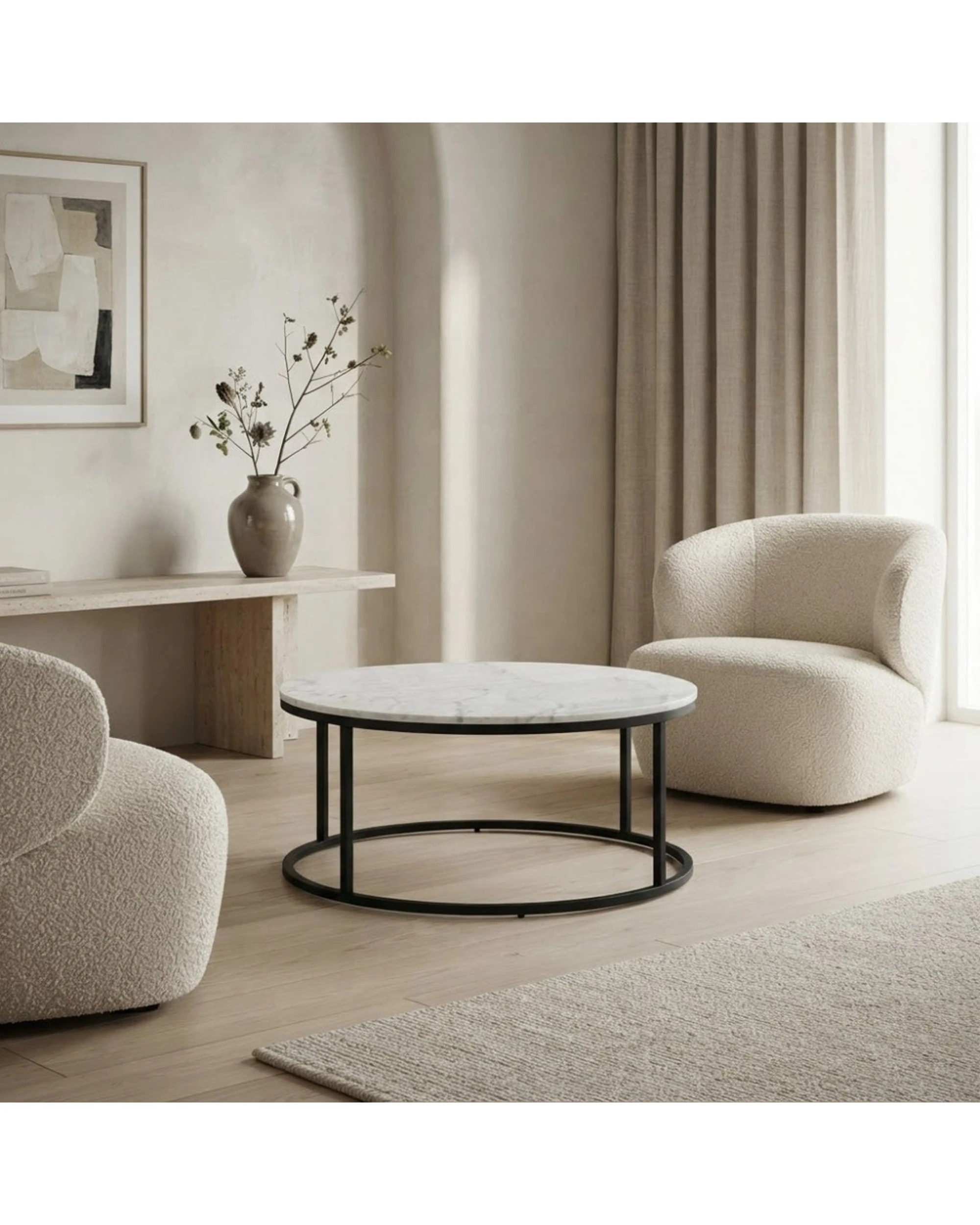 2 Codu Vela Steel Frame Marble Top Coffee Table 85x85x40cm - Black, 2 of 8