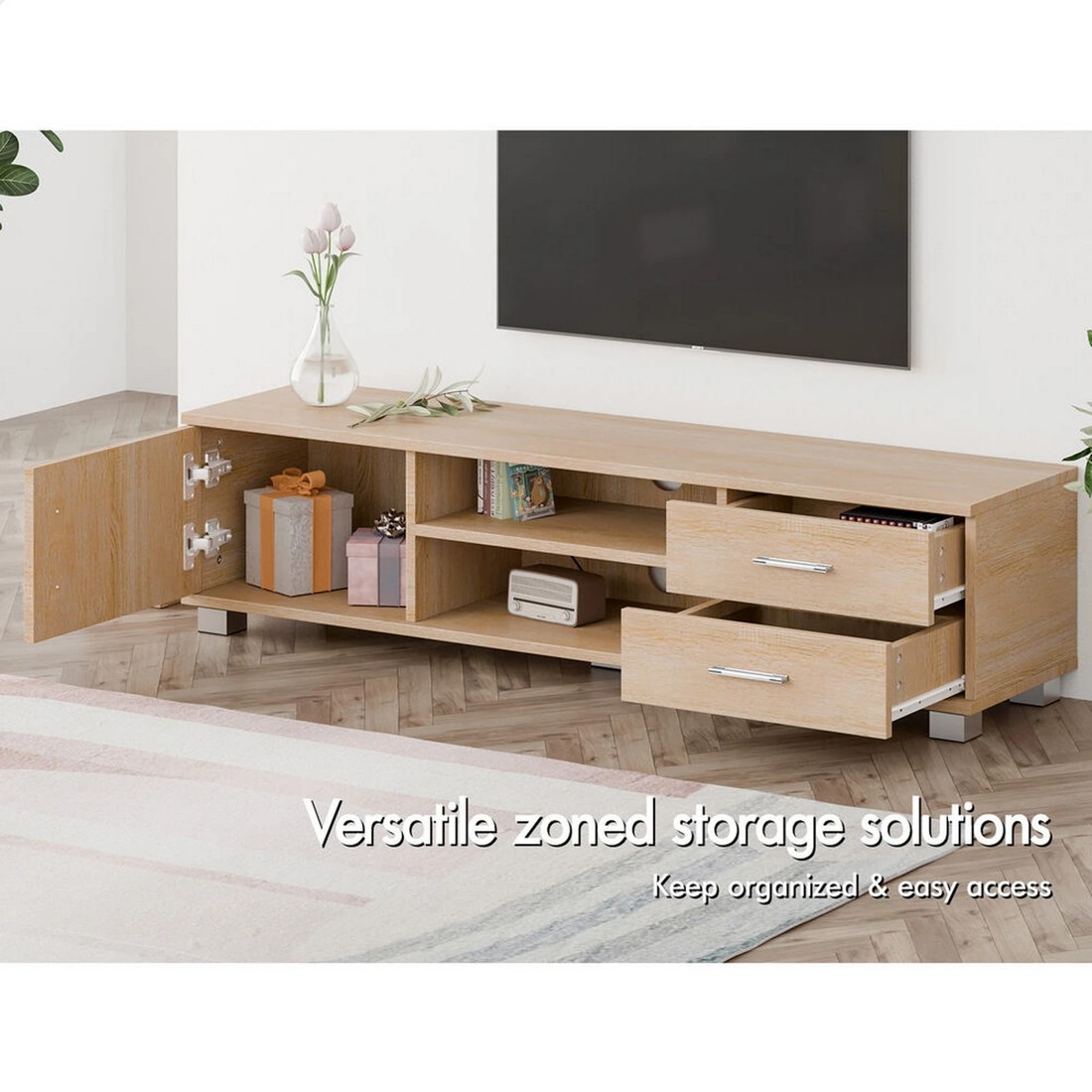 3 Alfordson Entertainment Unit TV Cabinet Stand 120cm Storage Drawer - Oak, 3 of 10