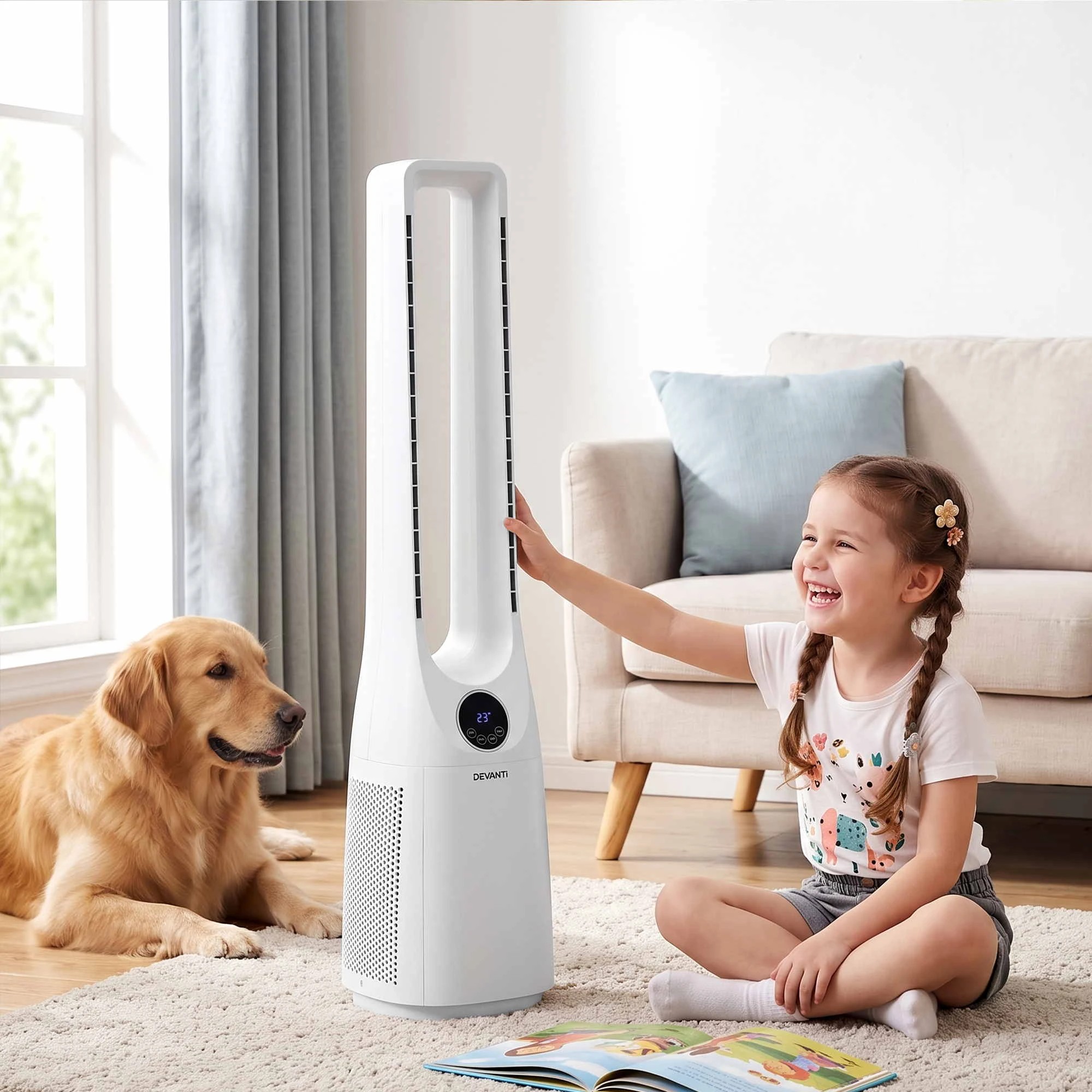 7 Devanti Bladeless Tower Fan 100cm 2-in-1 Cooling Airflow Purifying Remote - White, 7 of 9