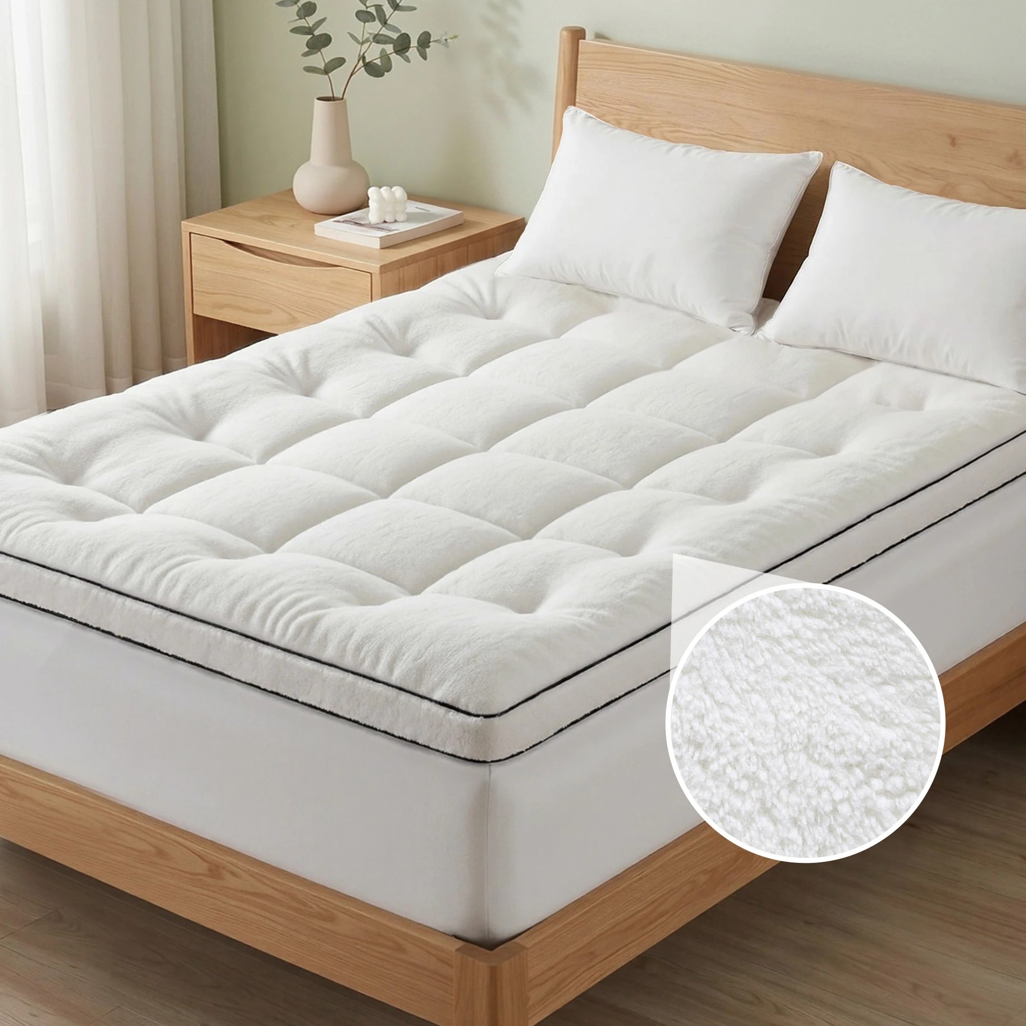 9 Giselle Bedding Double Mattress Topper 5cm Coral Fleece - Double Bed - White, 9 of 9
