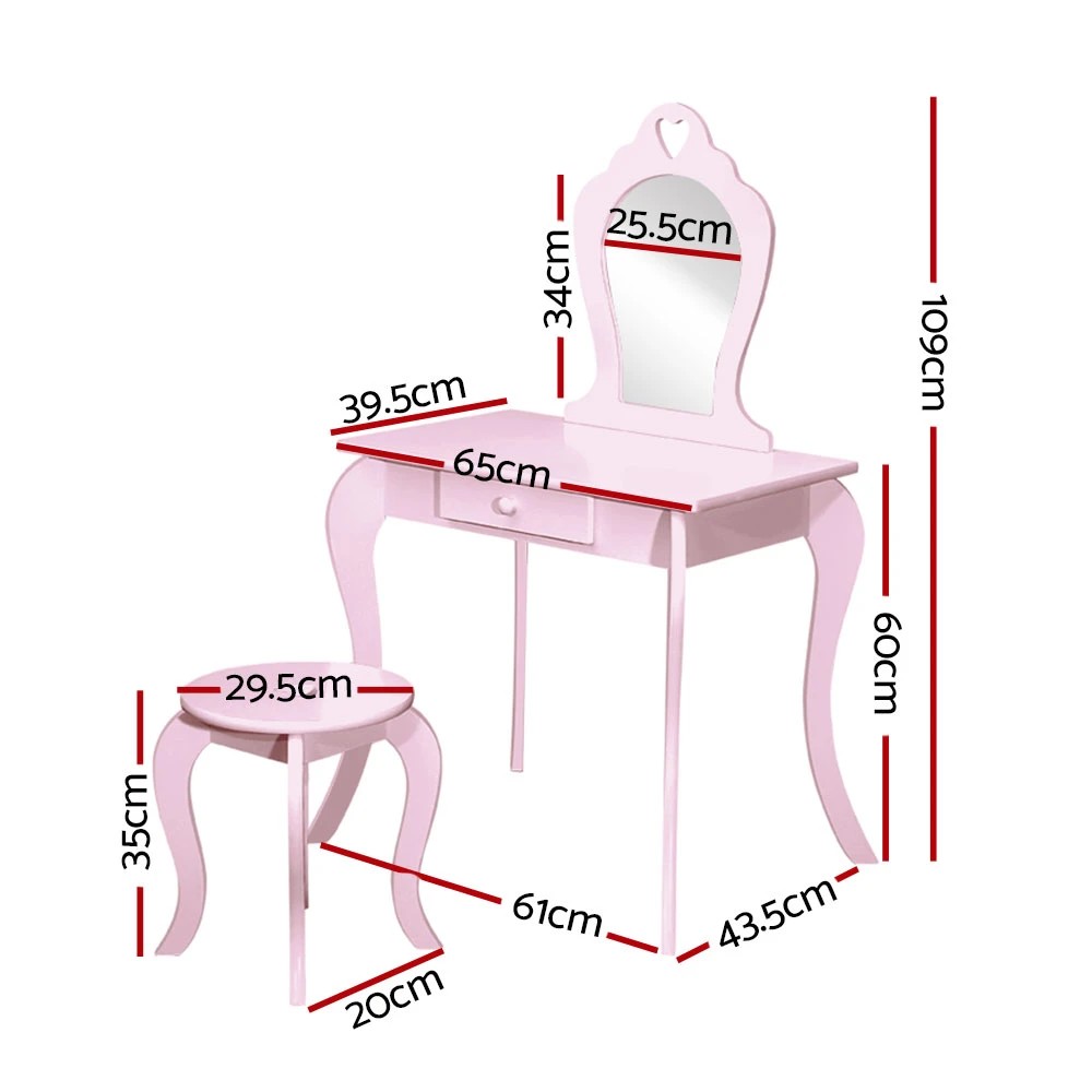 3 Keezi Kids Dressing Table Stool Set Vanity Mirror Princess Children Makeup - Pink, 3 of 5
