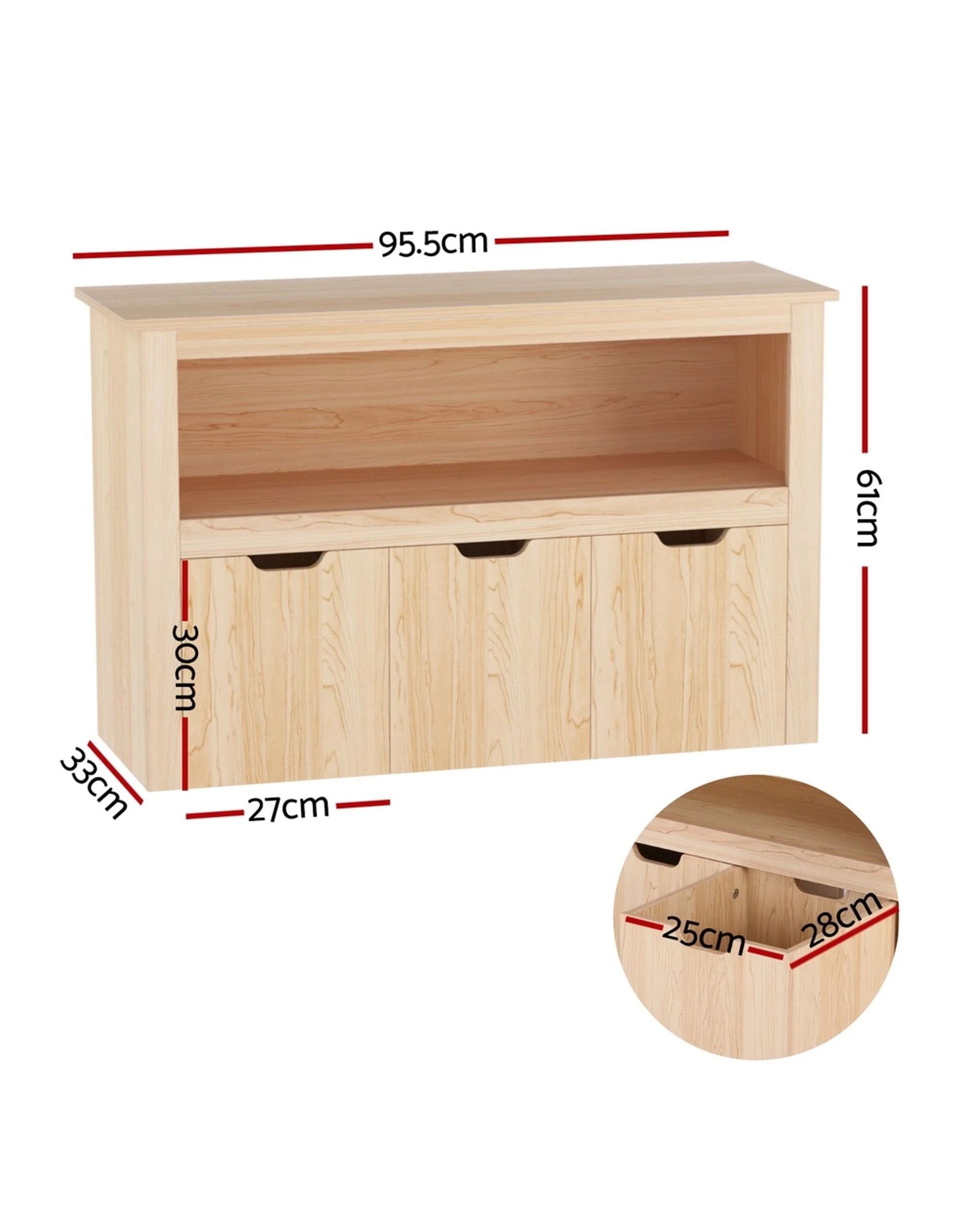 2 Keezi Kids Bookshelf 3 Drawers Storage Children Bookcase Toy Organiser Display en - Natural, 2 of 8