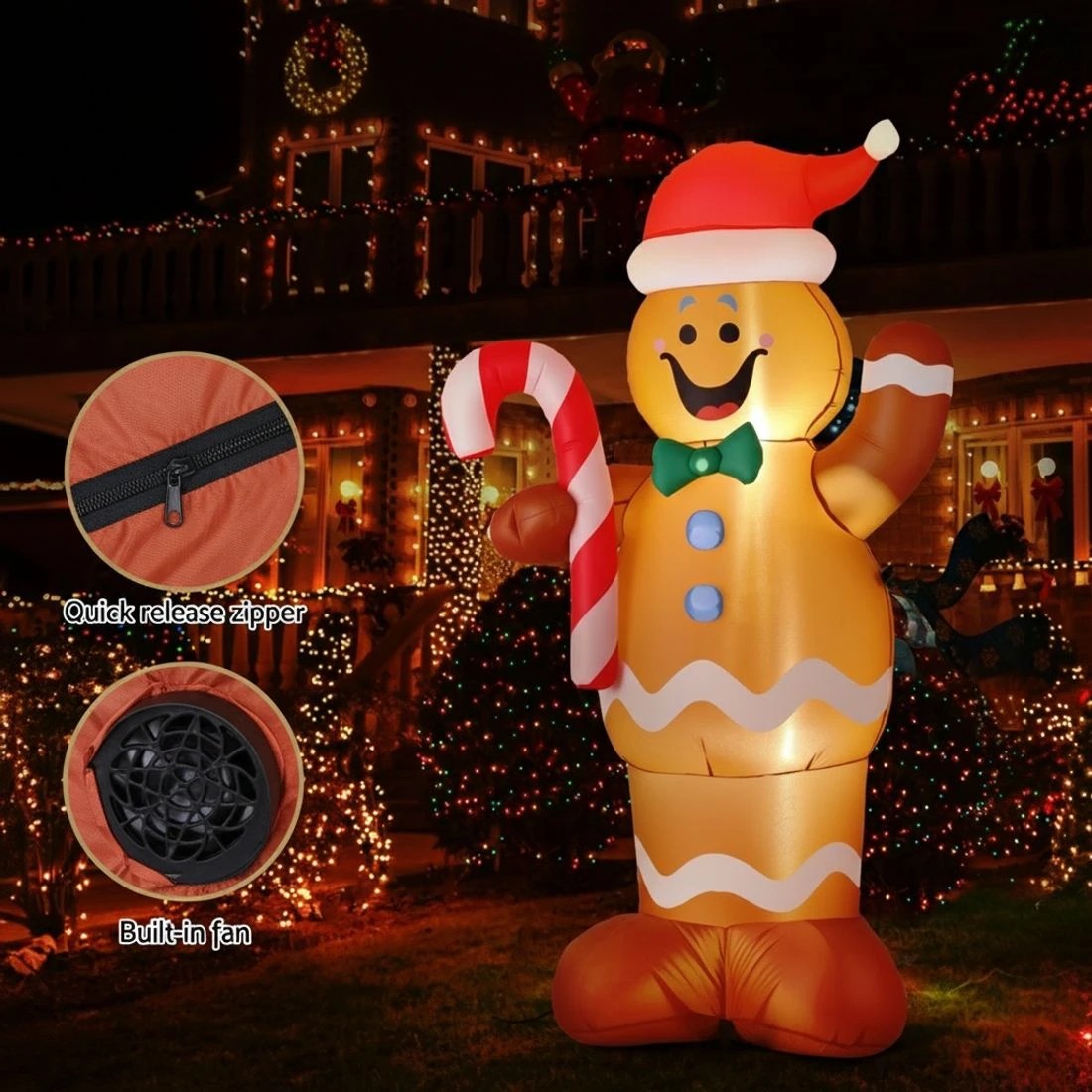 5 Jingle Jollys Christmas Inflatable Gingerbread Man 1.5M Height LED Decorations Illuminated - Multi, 5 of 7