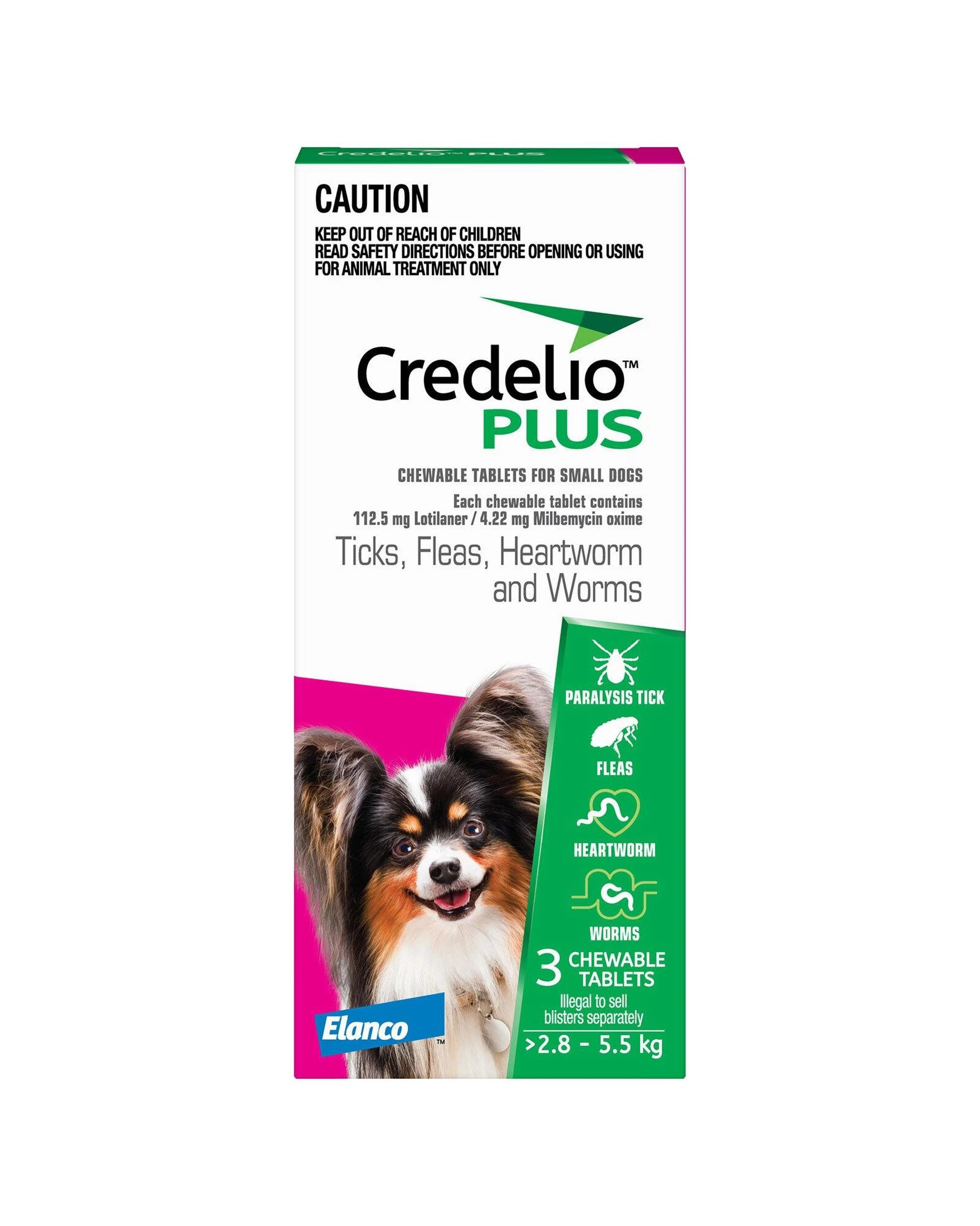 1 Credelio Ticks Fleas & Worms Treatment Chew Tabs for Dogs 2.8-5.5kg Pink 3 Pack, 1 of 1