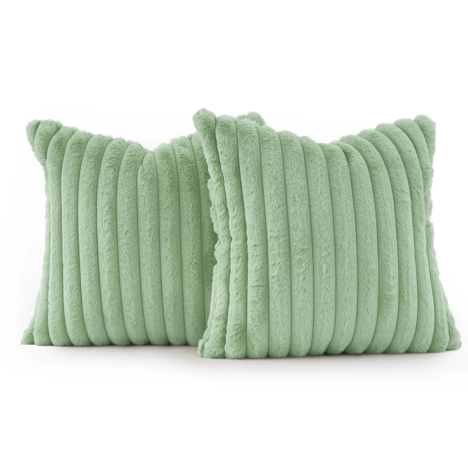 2 Gioia Casa 2-Pack Faux Fur Cushion Covers Soft 45x45cm - Sage, 2 of 3