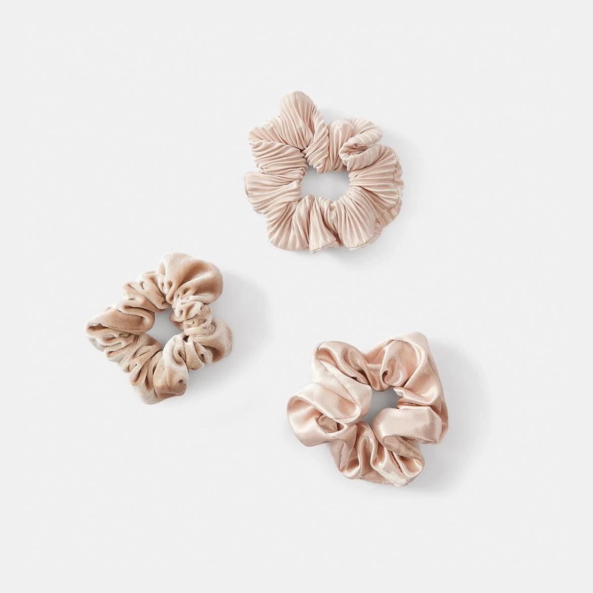 1 3 Pack Textured Hair Scrunchies - Beige Beige, 1 of 5