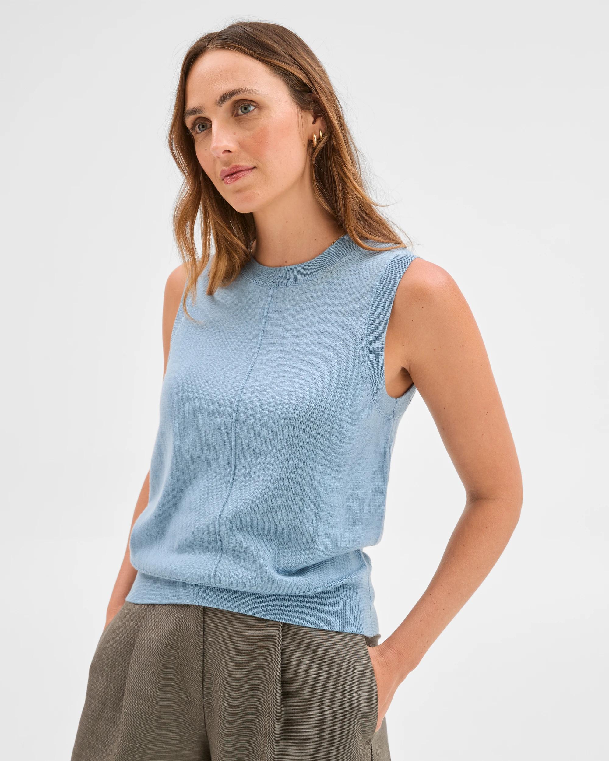 3 Preview Australian Merino Wool Sleeveless Vest MOODY BLUE, 3 of 6