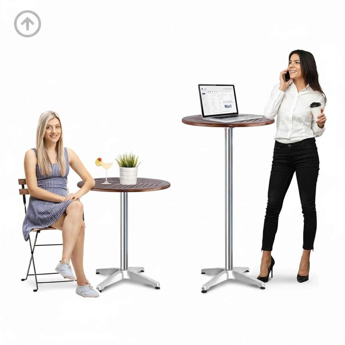 5 Gardeon Outdoor Bar Table Wooden Round Top Adjustable 70cm 110cm Aluminium Pole Sturdy Stable Durable - brown, 5 of 6