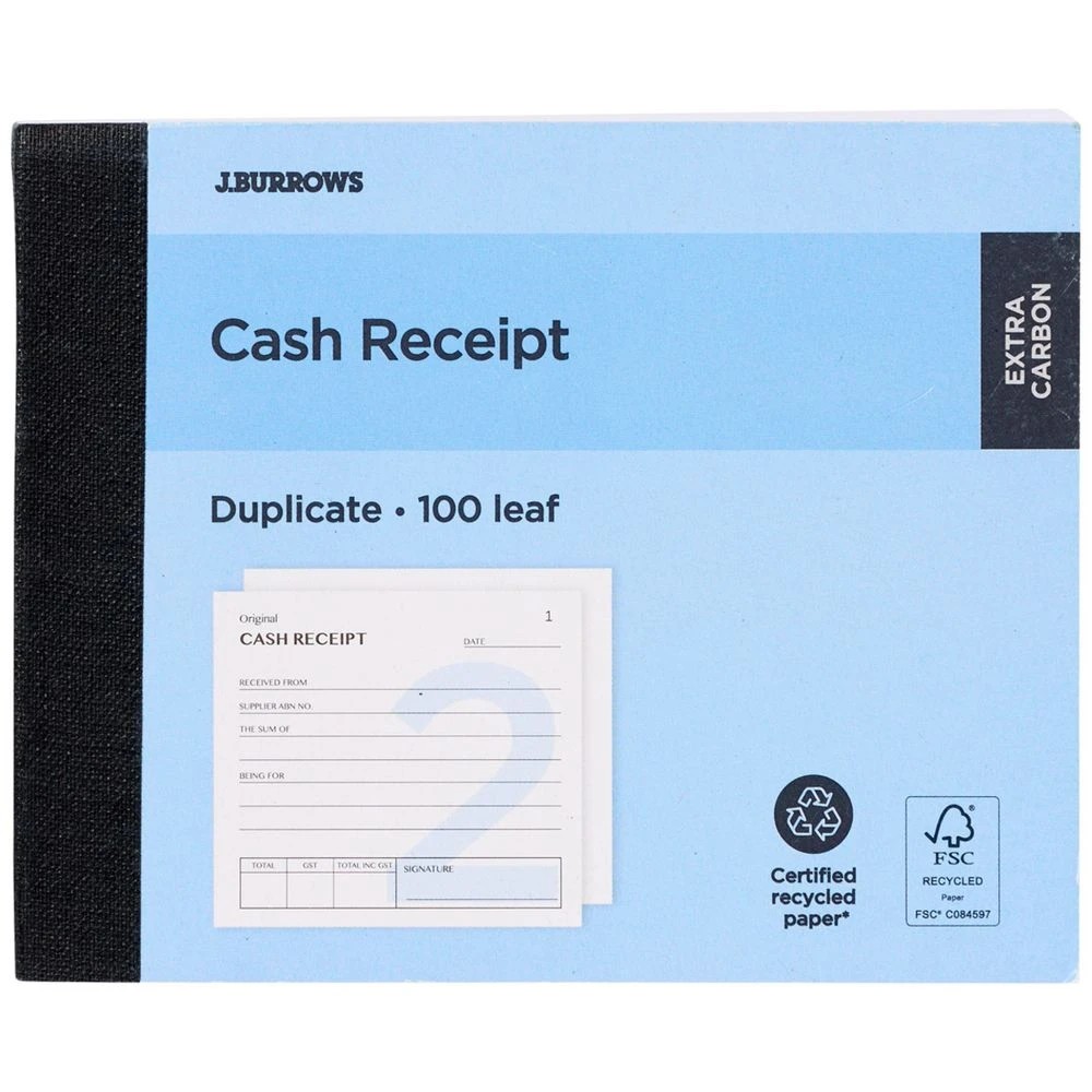 1 J.Burrows Carbon Duplicate Cash Receipt Book 100 Leaf, 1 of 1