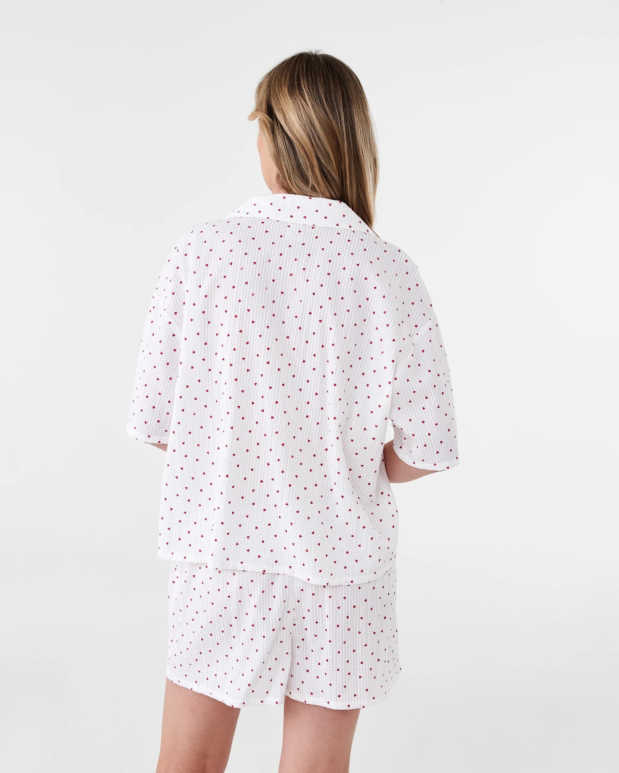 3 Cotton Seersucker Short Sleeve and Shorts Pyjama Set Hearts, 3 of 8